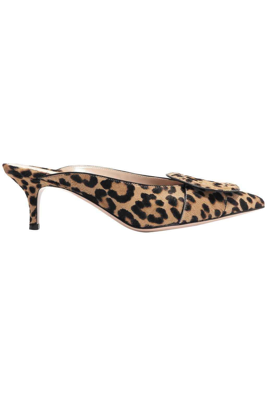 leopard print calf hair mules