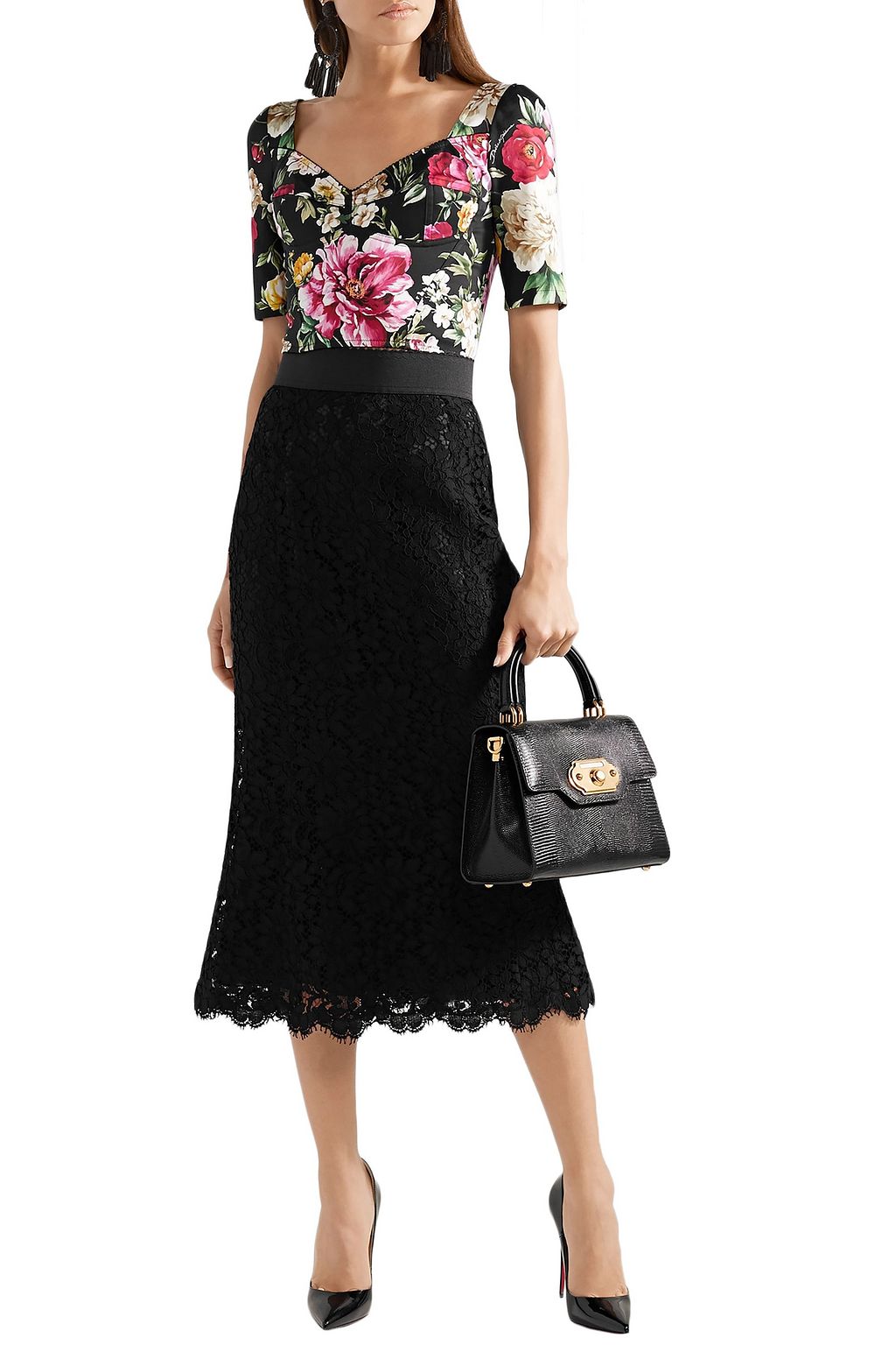 DOLCE&GABBANA Cropped floral-print cotton-blend twill top