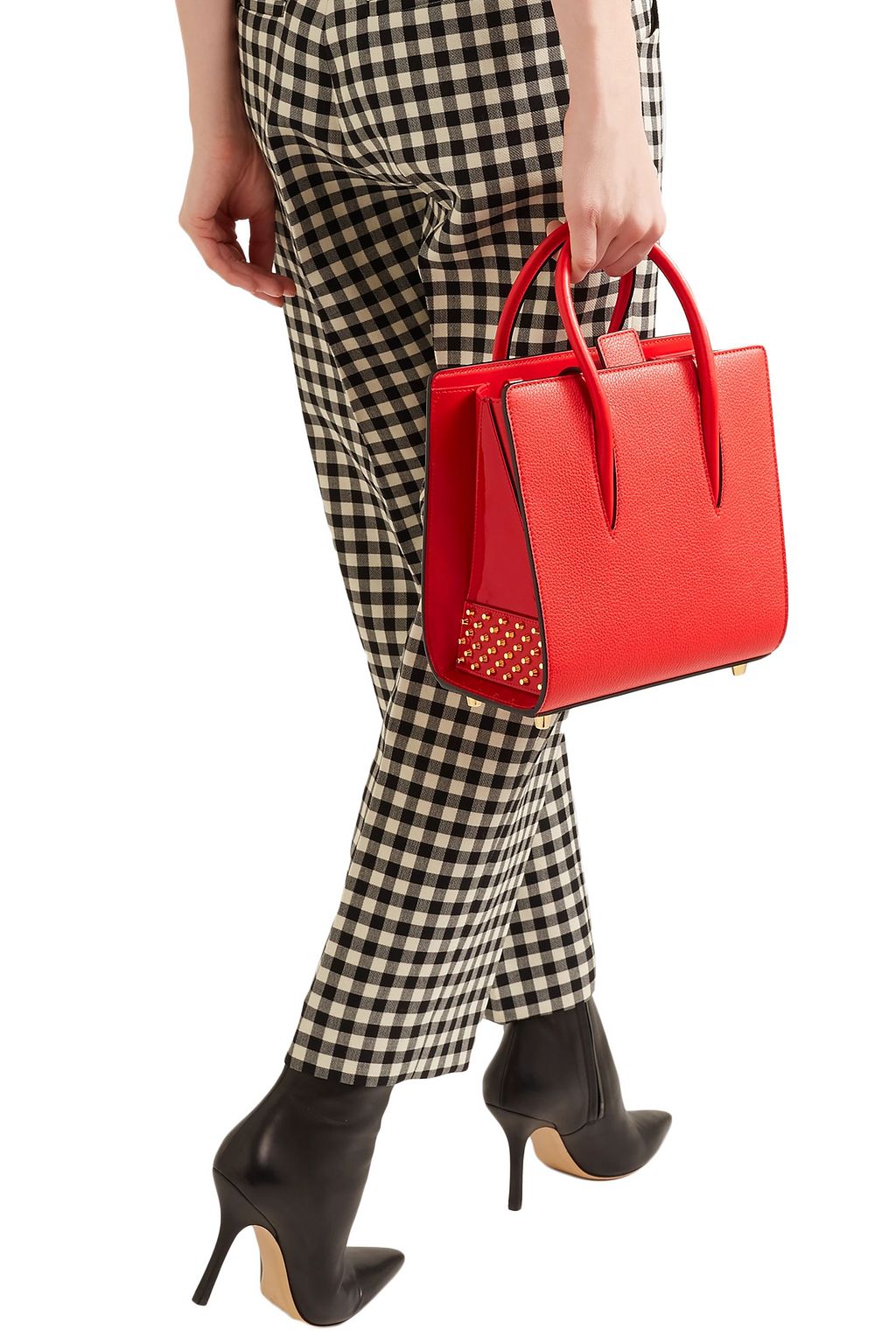 CHRISTIAN LOUBOUTIN Paloma small studded textured and patent-leather tote