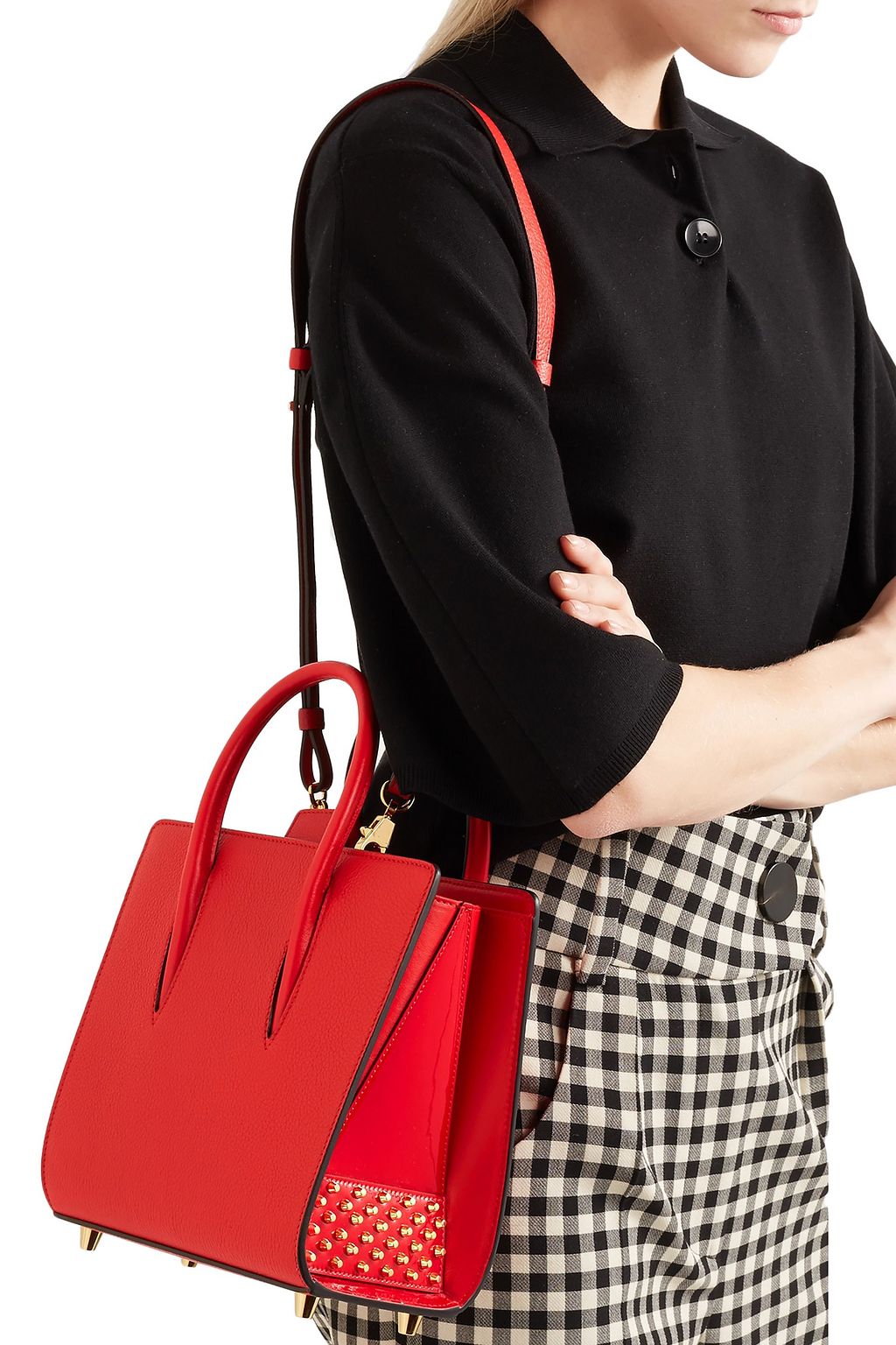 CHRISTIAN LOUBOUTIN Paloma small studded textured and patent-leather tote