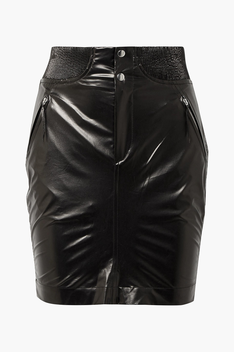 Amel ribbed knit-trimmed coated-silk mini skirt