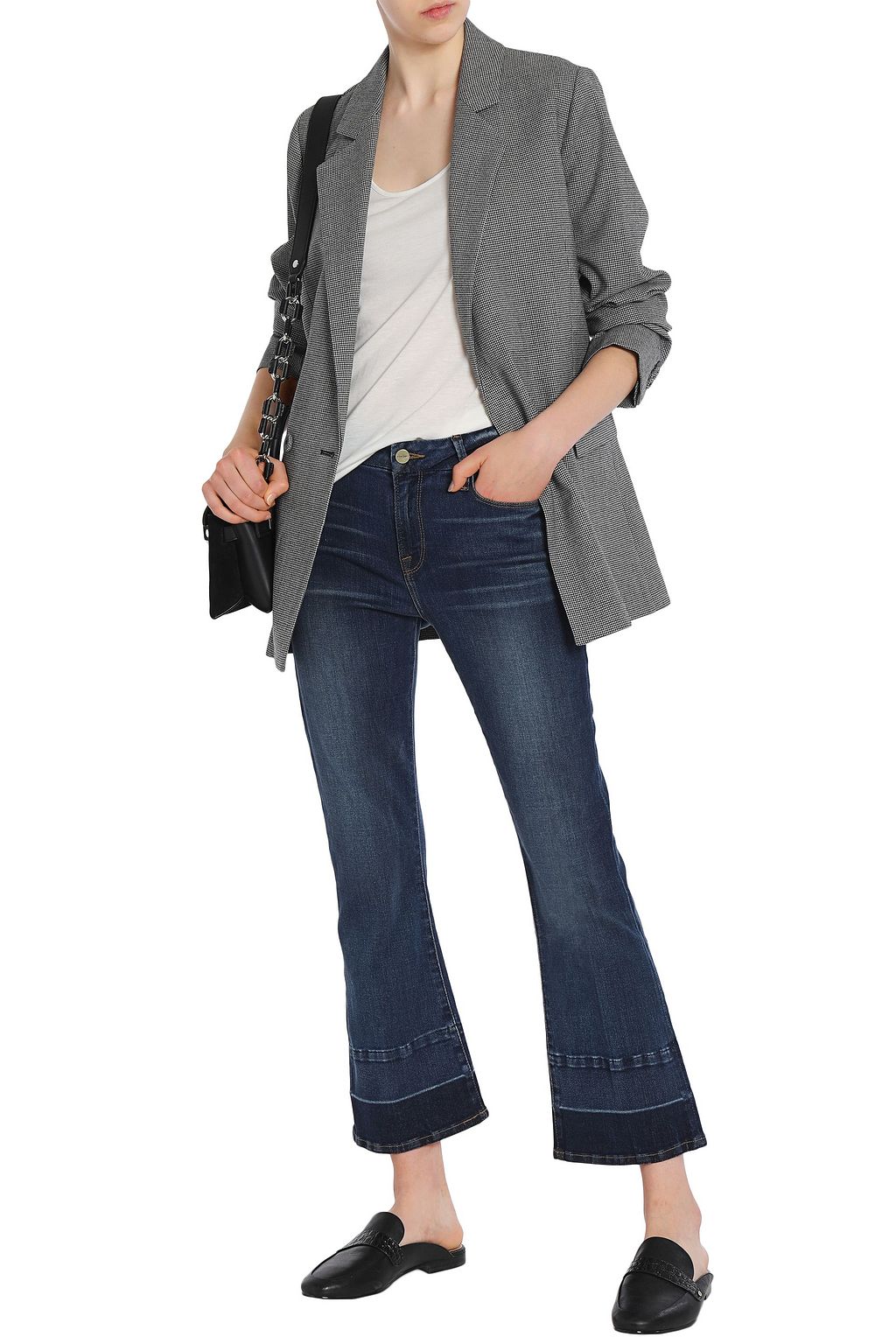 FRAME Cropped faded mid-rise bootcut jeans