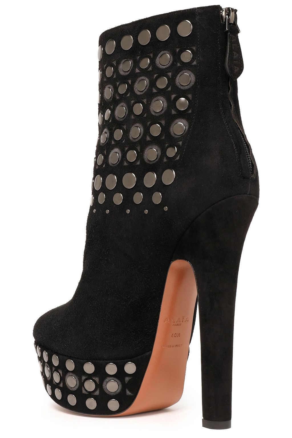 ALAÏA Studded suede platform ankle boots