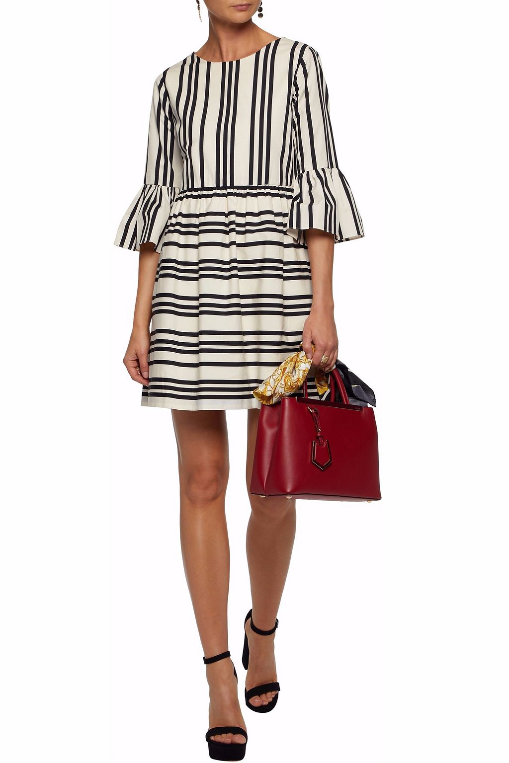ALICE + OLIVIA Striped cotton-poplin mini dress