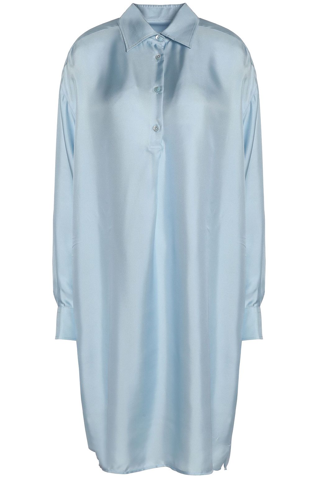 blue satin shirt dress