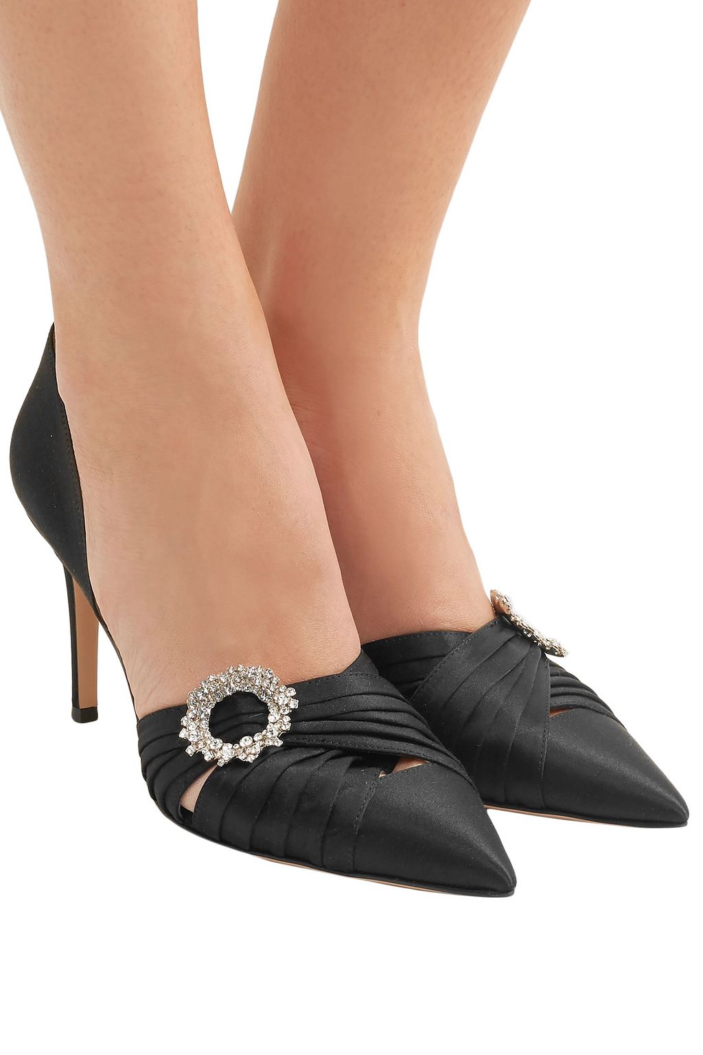 GIANVITO ROSSI Crystal-embellished satin pumps