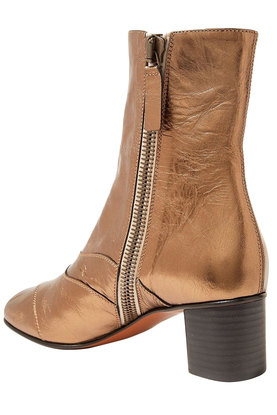 metallic flat ankle boots
