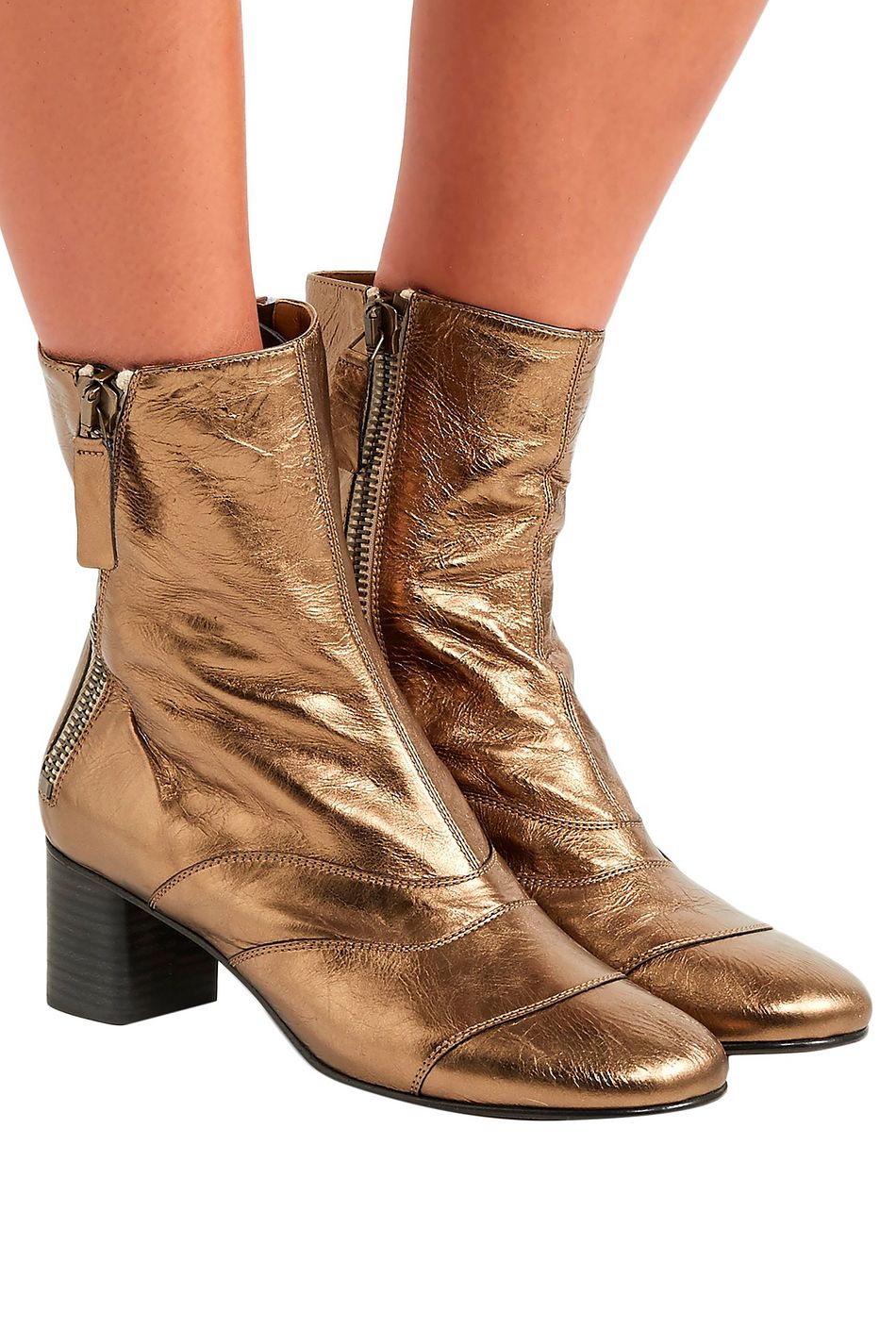 metallic flat ankle boots