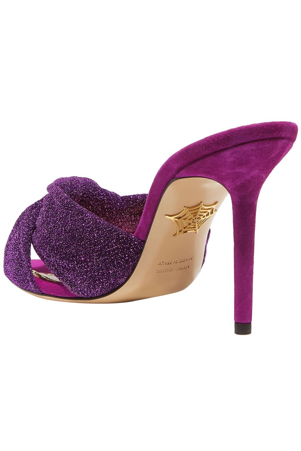 CHARLOTTE OLYMPIA Knotted textured-lamé mules