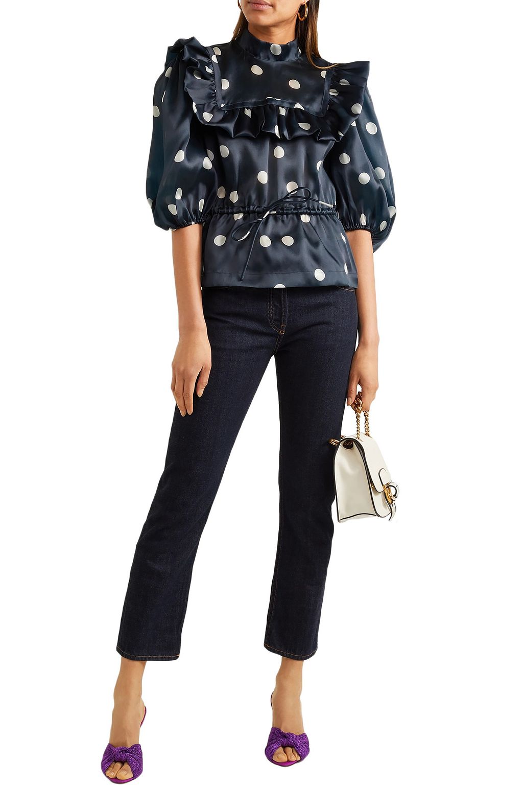 CHARLOTTE OLYMPIA Knotted textured-lamé mules