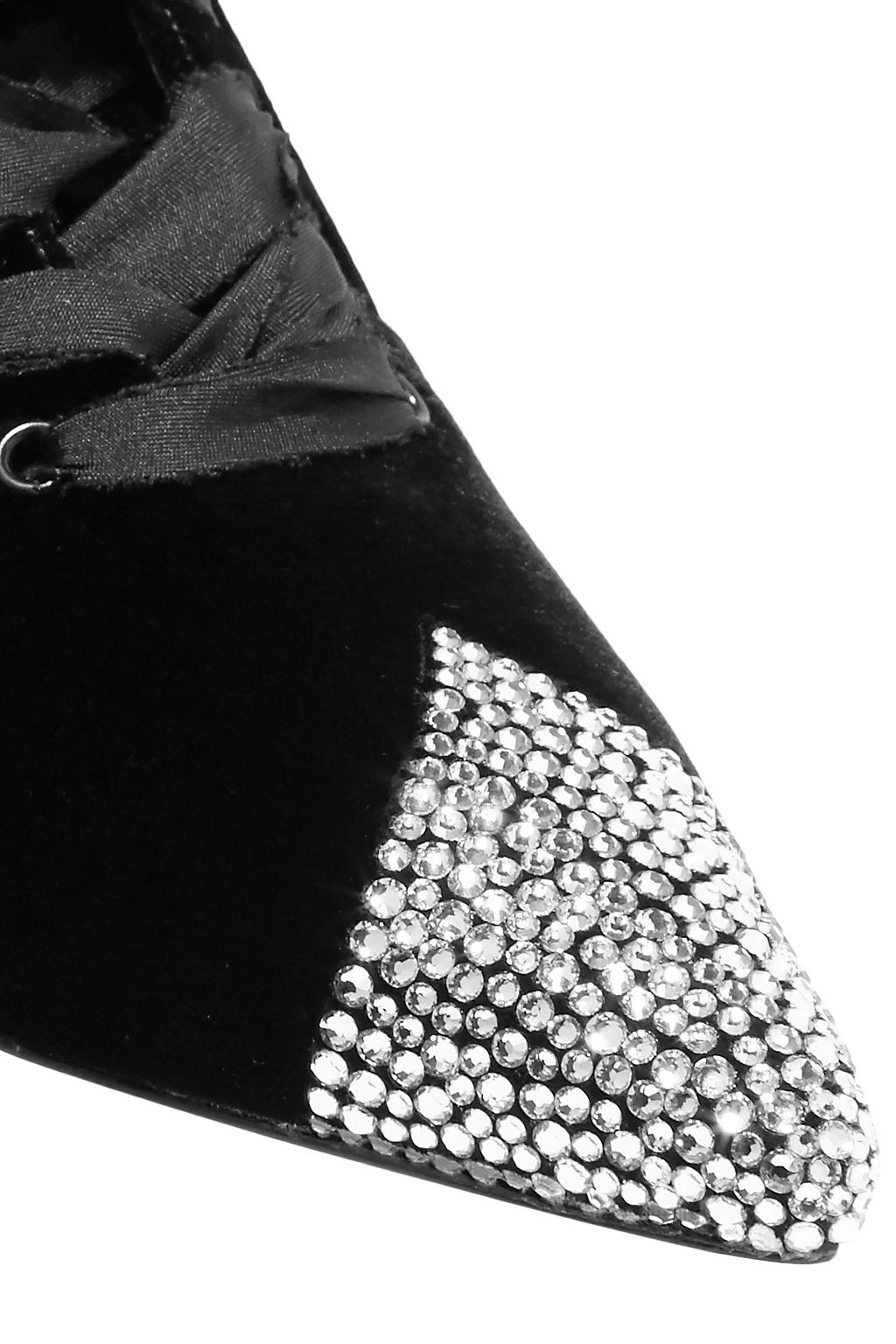 SAINT LAURENT Blaze crystal-embellished lace-trimmed velvet ankle boots