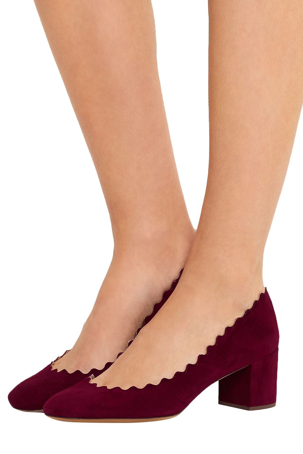 CHLOÉ Lauren scalloped suede pumps