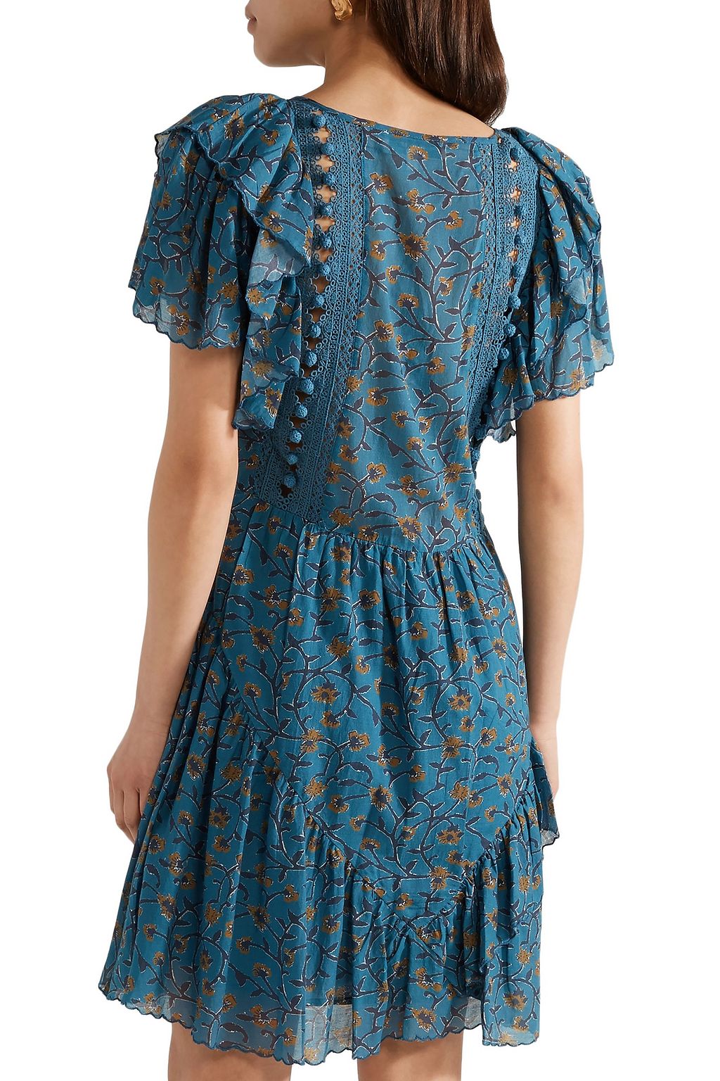 SEA Crochet and pom pom-trimmed cotton-blend gauze mini dress