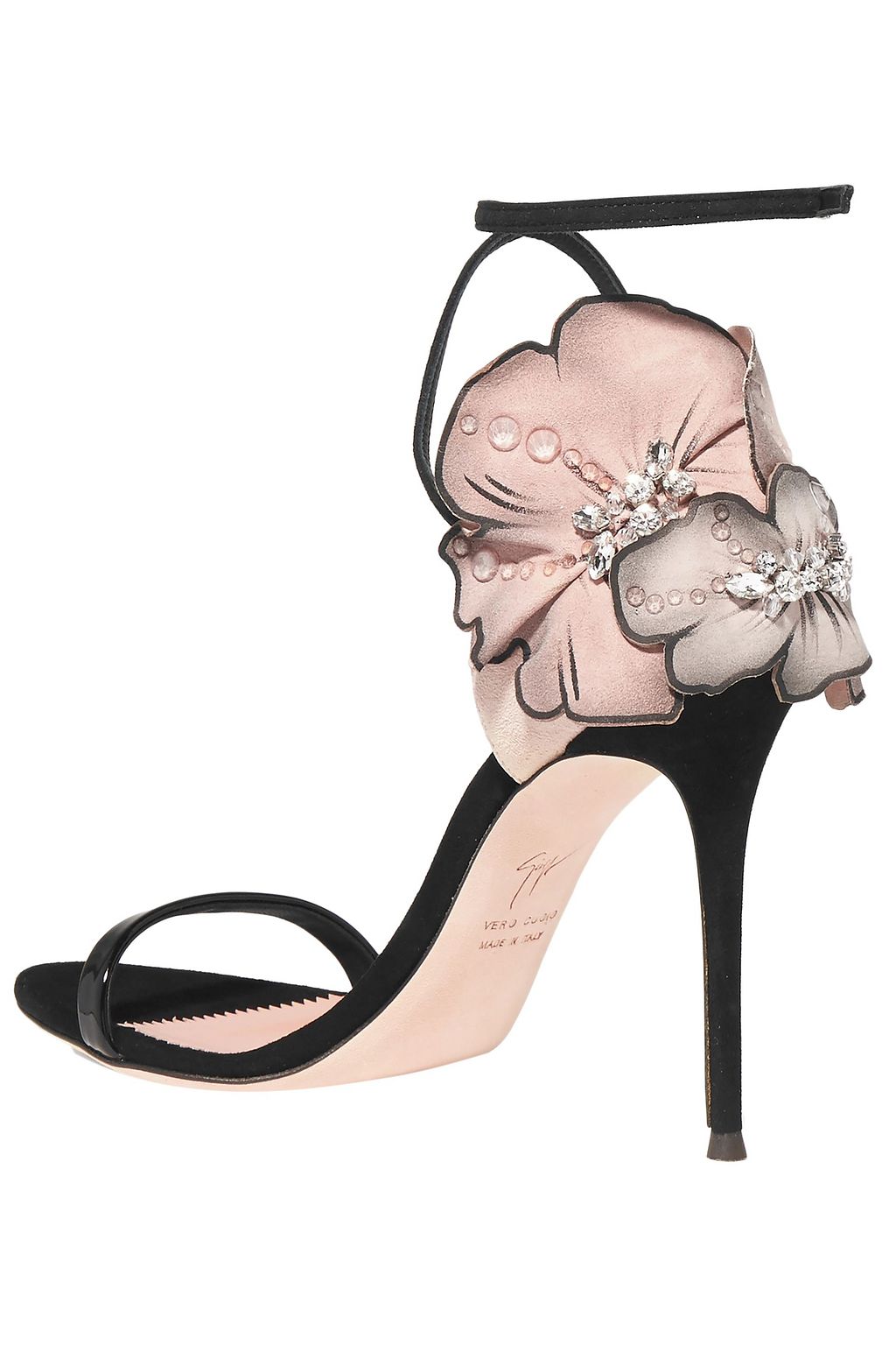 GIUSEPPE ZANOTTI Mistico floral-appliquéd suede sandals