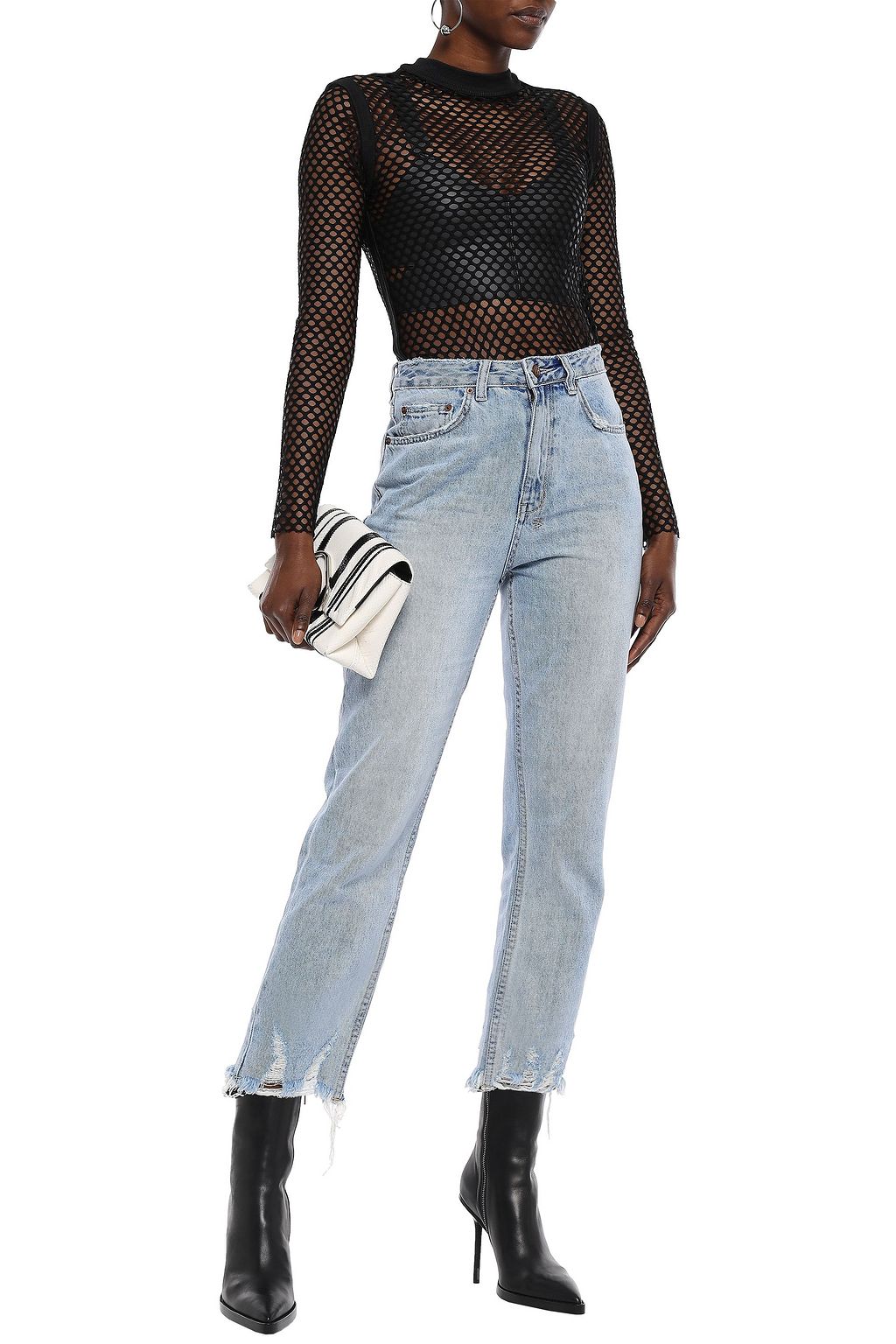 KSUBI Distressed high-rise straight-leg jeans