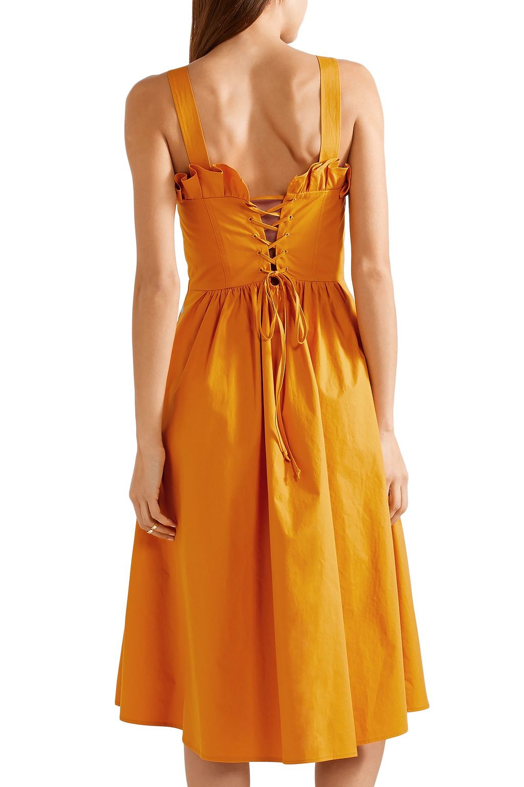 SEA Lace-up cotton-poplin midi dress