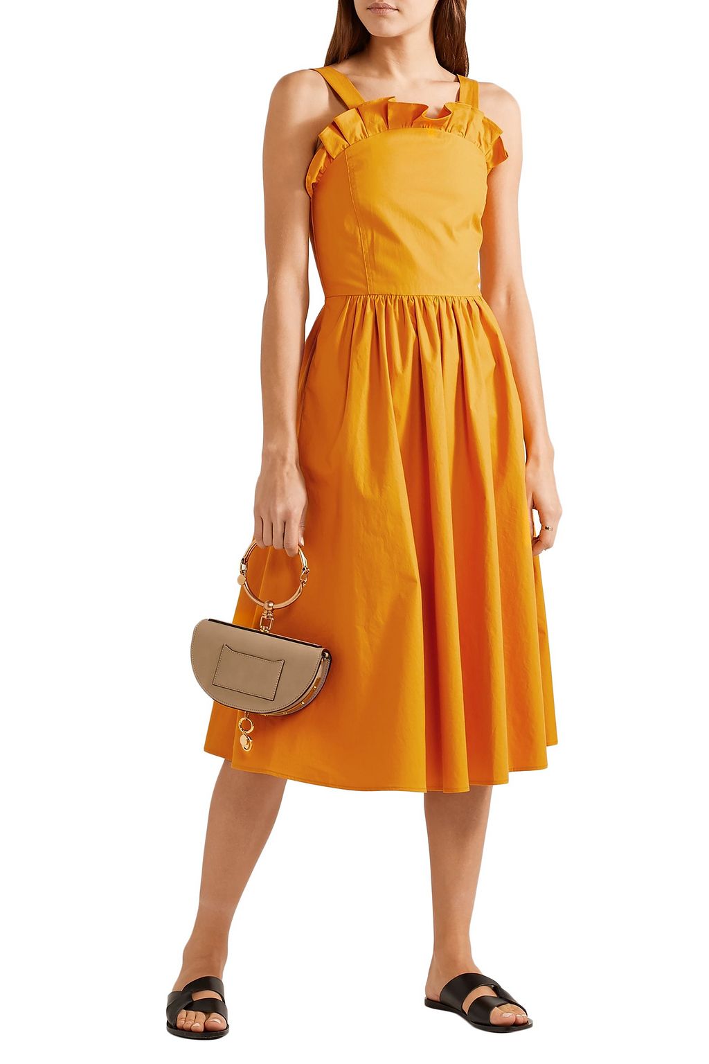 SEA Lace-up cotton-poplin midi dress