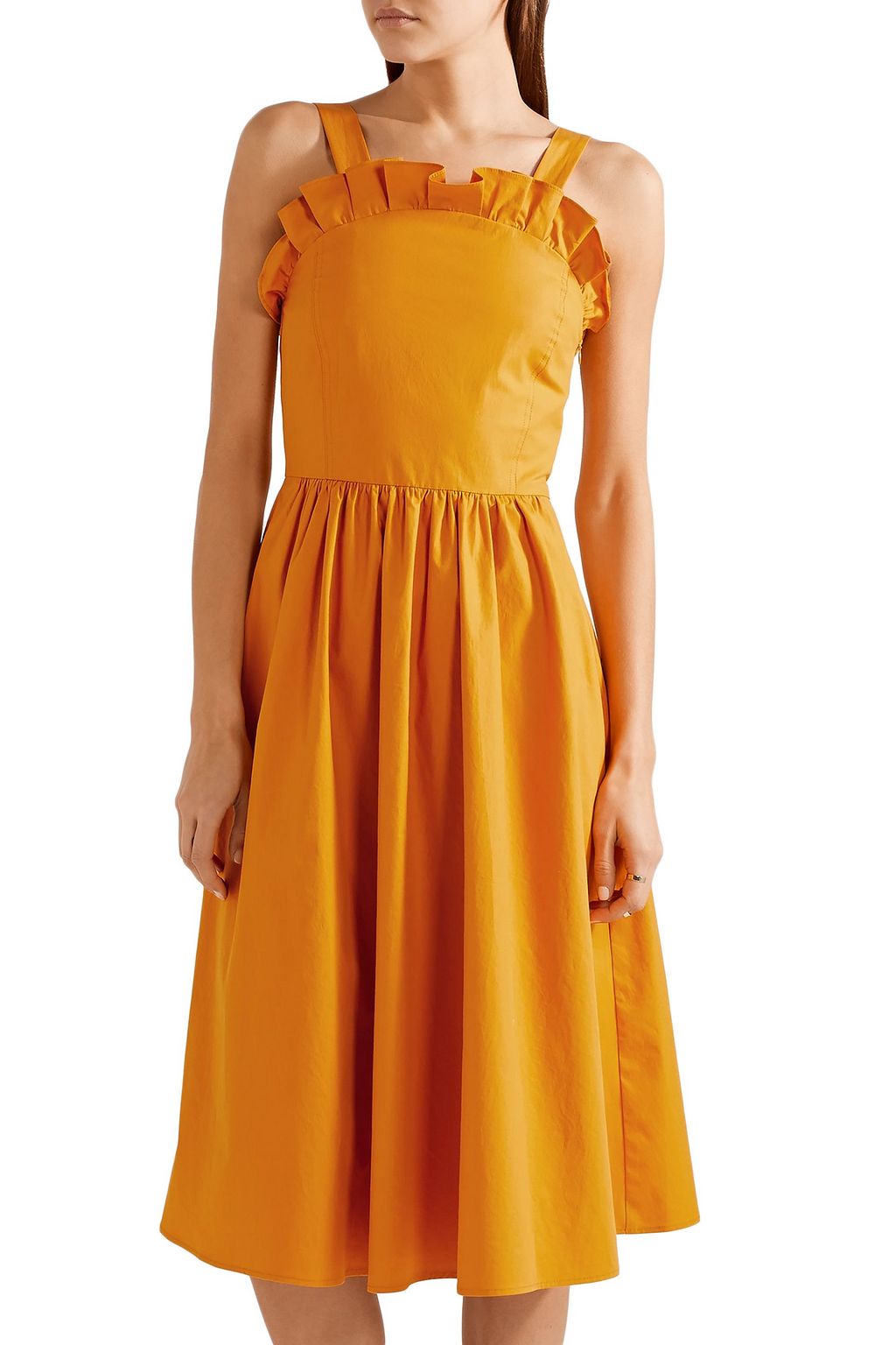 SEA Lace-up cotton-poplin midi dress