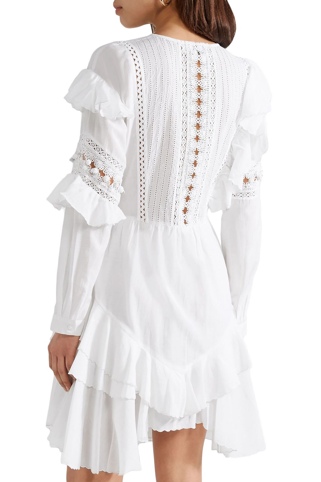 SEA Weatherly crochet-trimmed ruffled cotton-blend mini dress