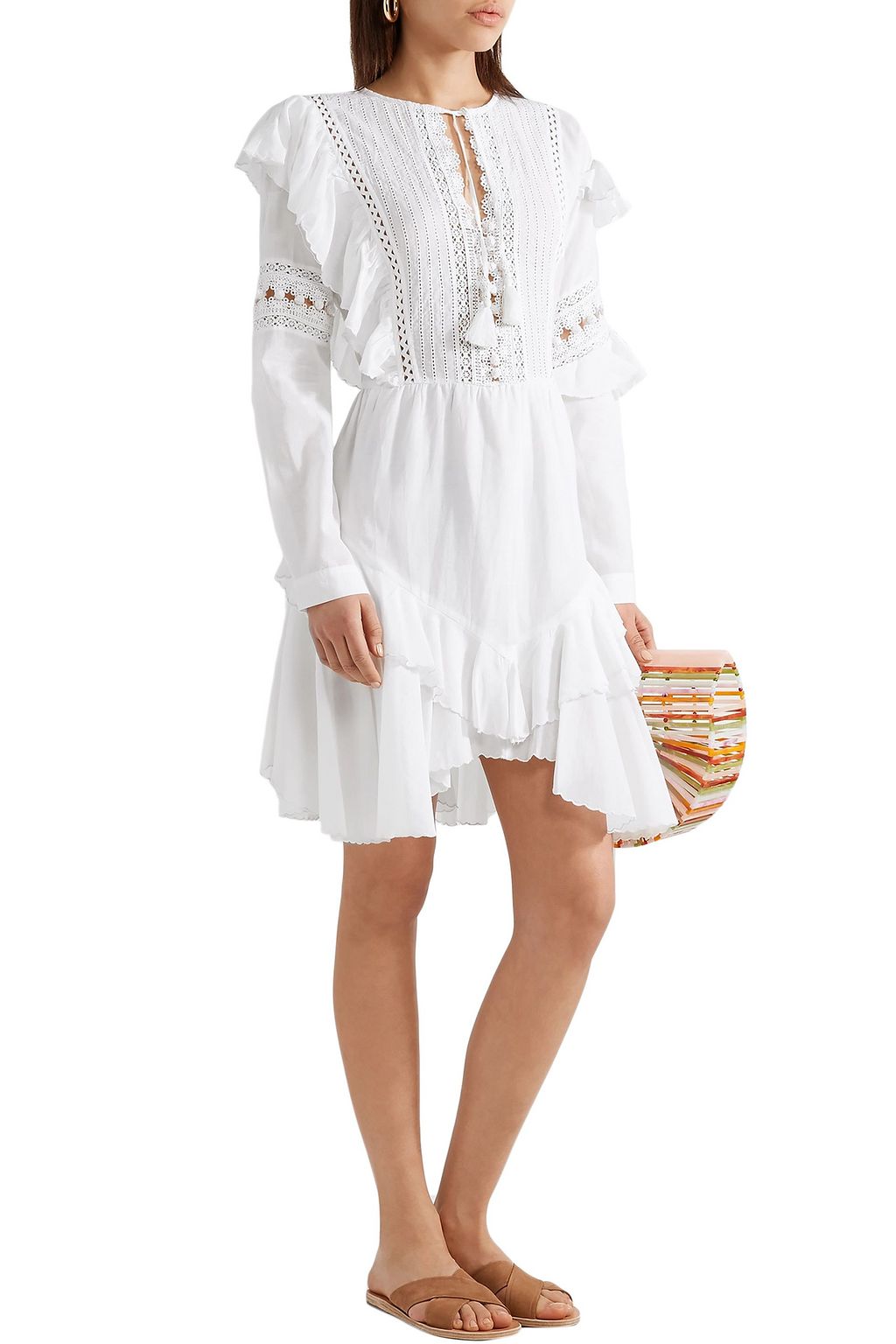 SEA Weatherly crochet-trimmed ruffled cotton-blend mini dress