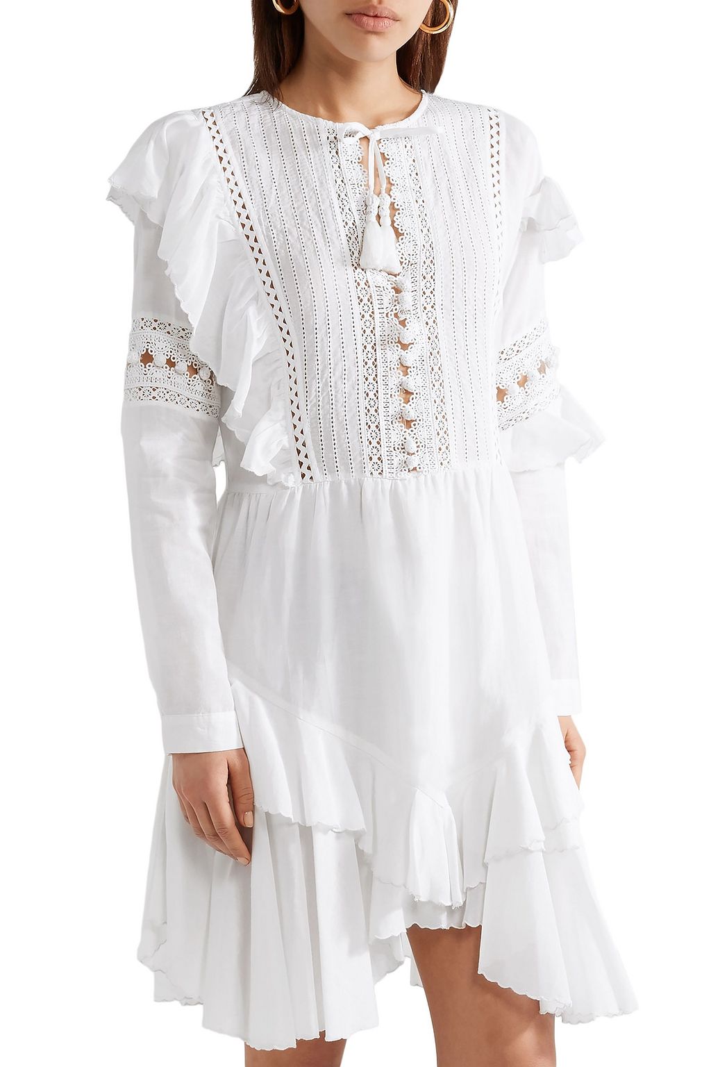 SEA Weatherly crochet-trimmed ruffled cotton-blend mini dress