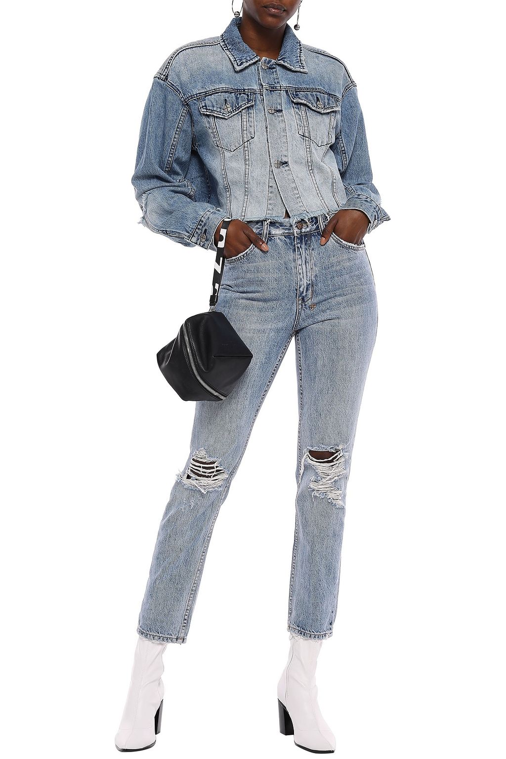 KSUBI Daggarz cropped distressed denim jacket