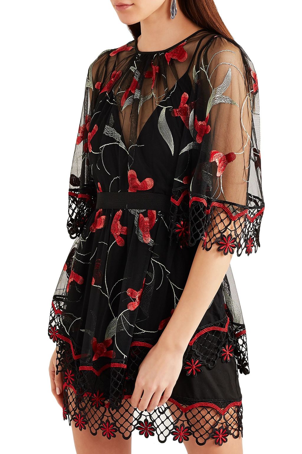 ALICE McCALL Wish You Were Here guipure lace-trimmed embroidered tulle mini dress