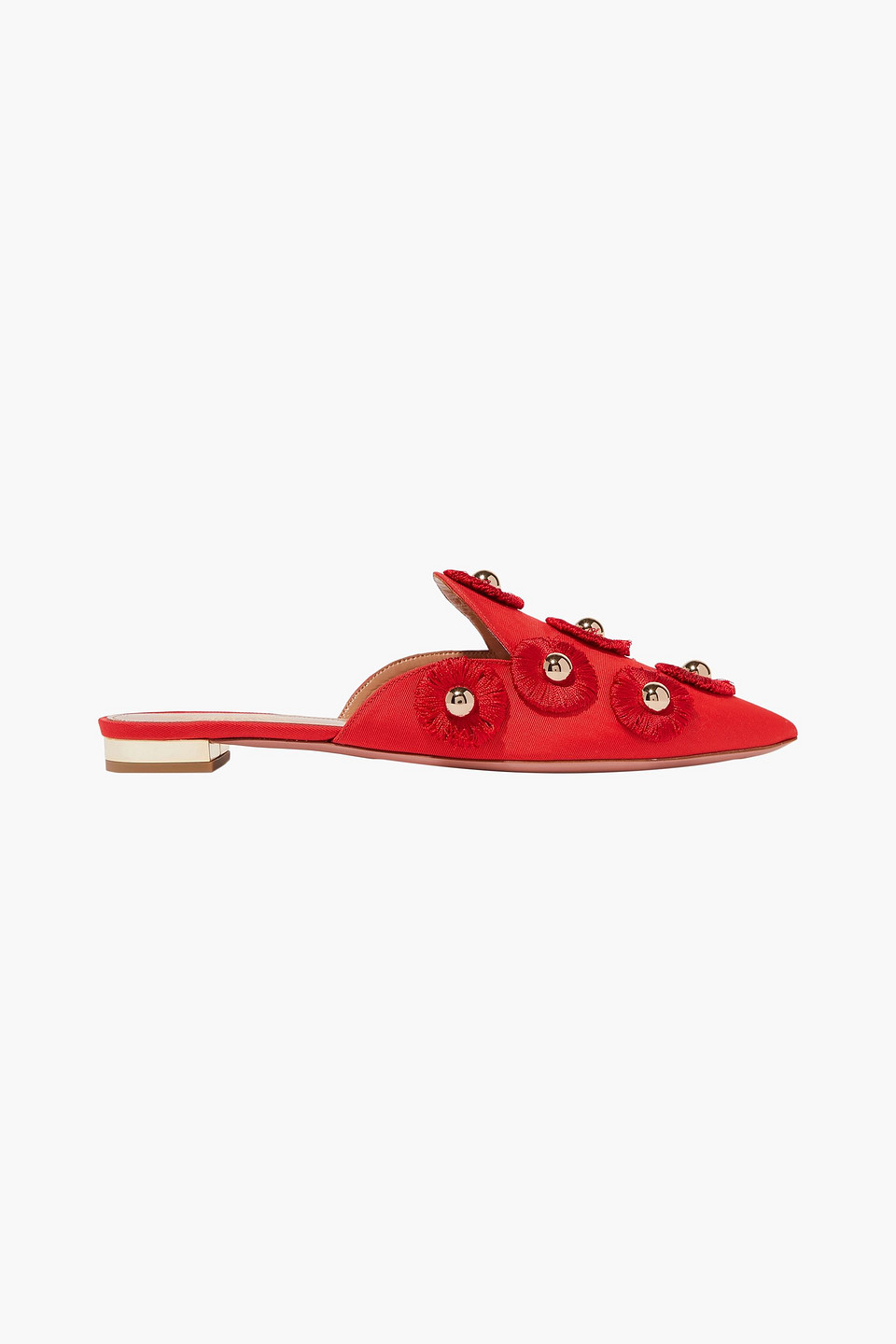 Aquazzura Woman Sunflower Embellished Moire Slippers Red Size 35