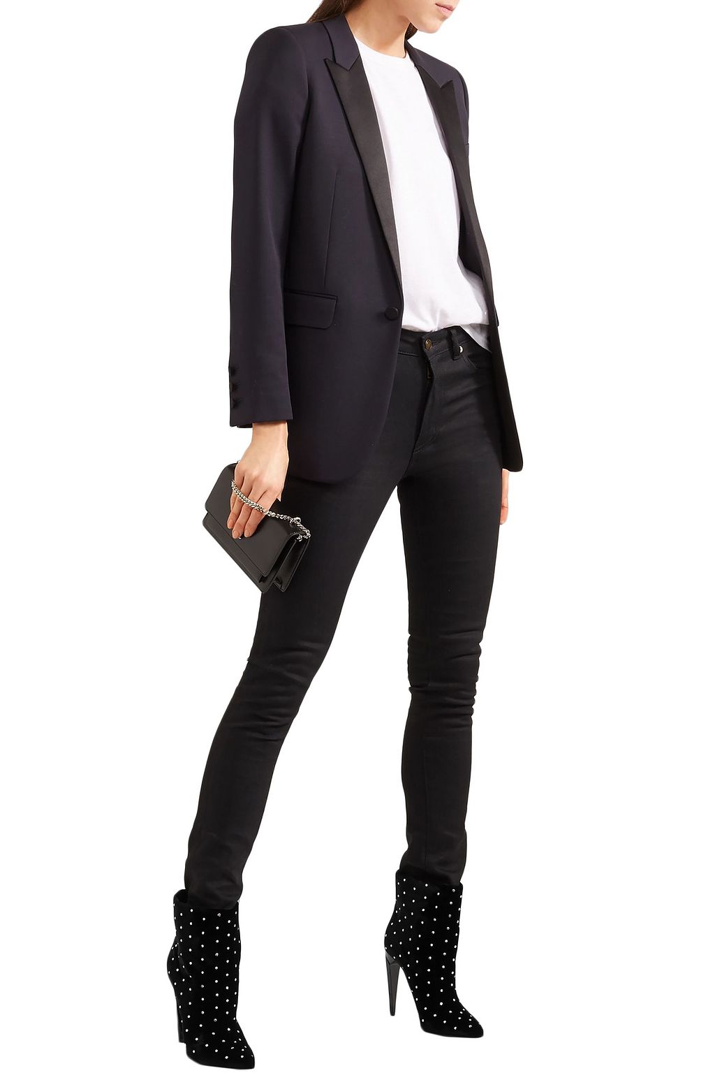 SAINT LAURENT Freja crystal-embellished velvet ankle boots