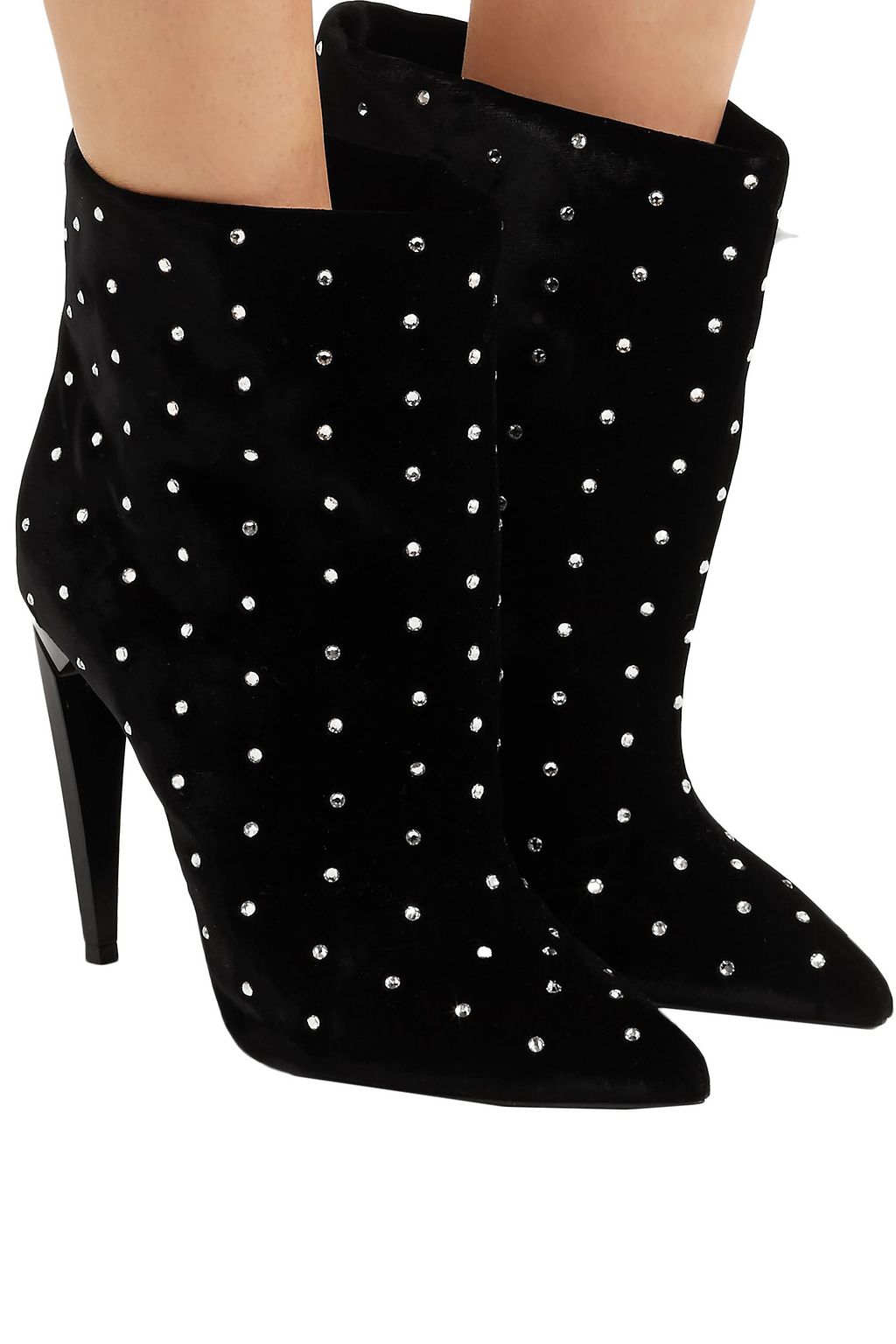 SAINT LAURENT Freja crystal-embellished velvet ankle boots