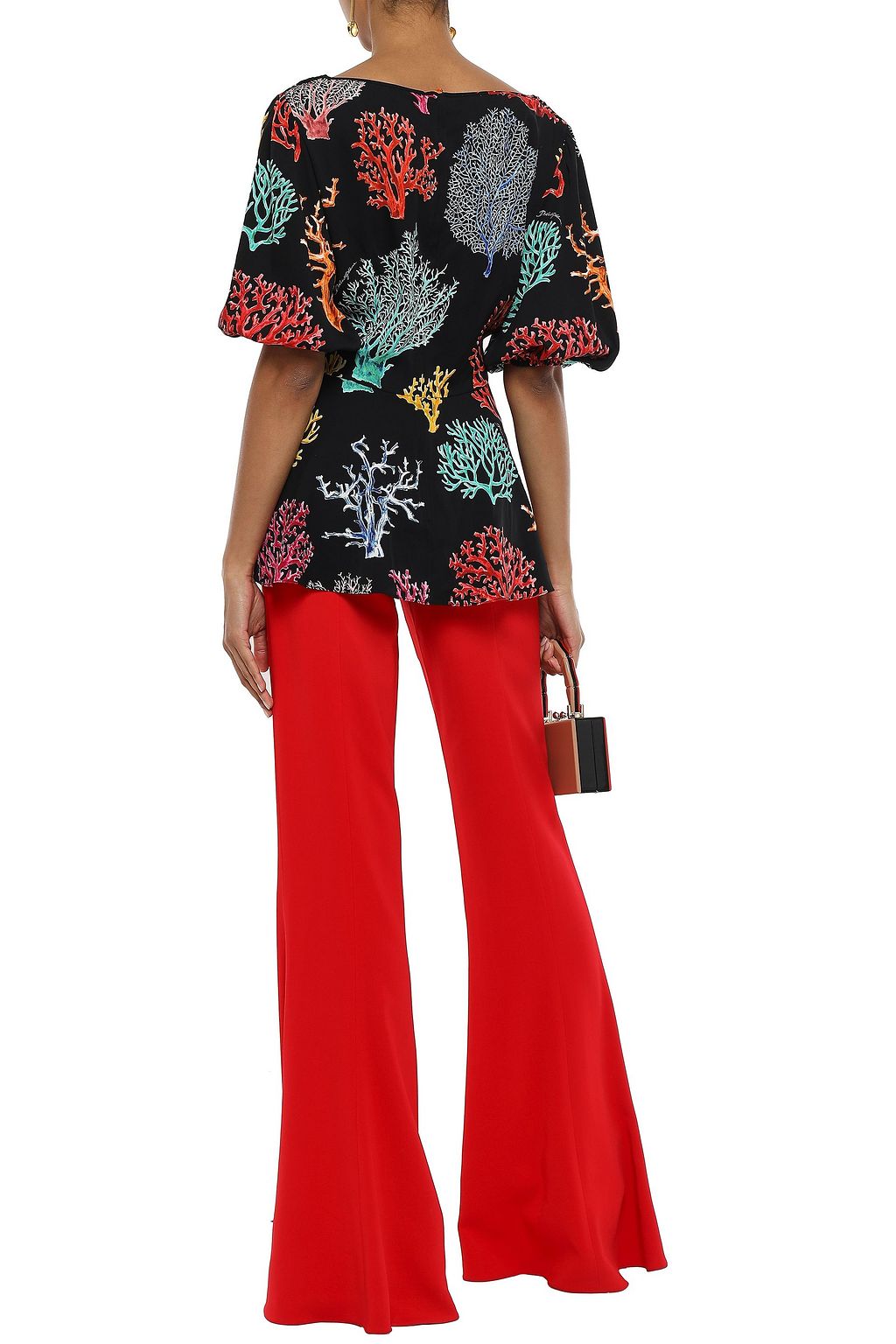 DOLCE&GABBANA Wrap-effect printed stretch-silk crepe peplum top