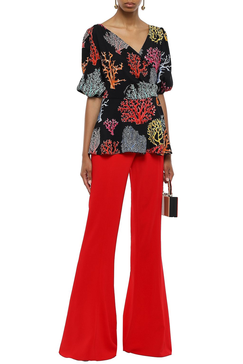 DOLCE&GABBANA Wrap-effect printed stretch-silk crepe peplum top