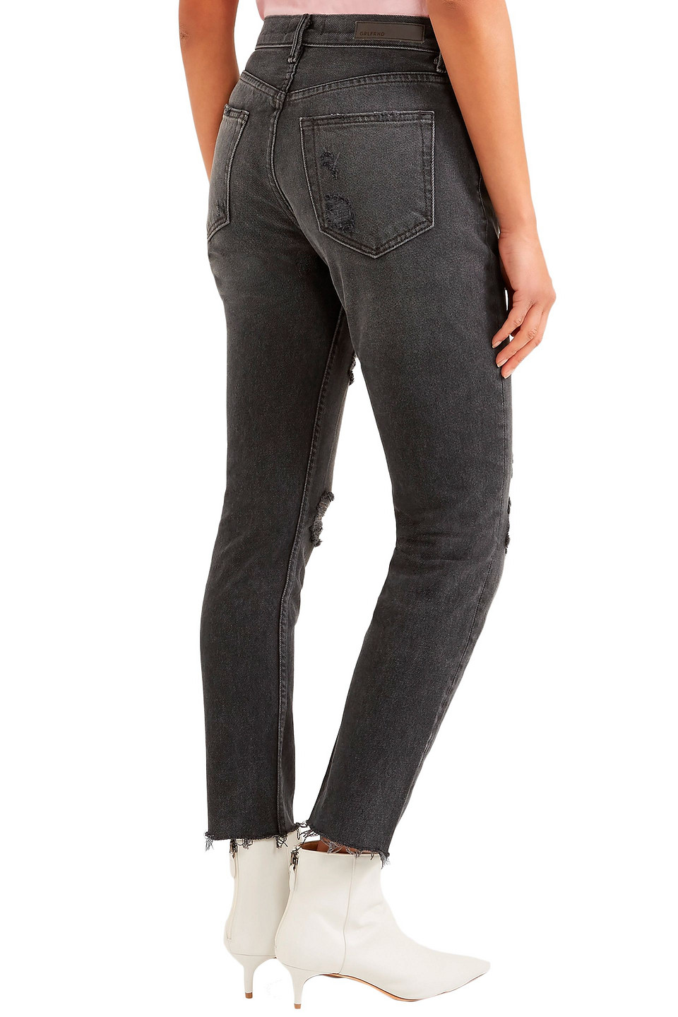 Shop Grlfrnd Distressed High-rise Slim-leg Jeans In Black