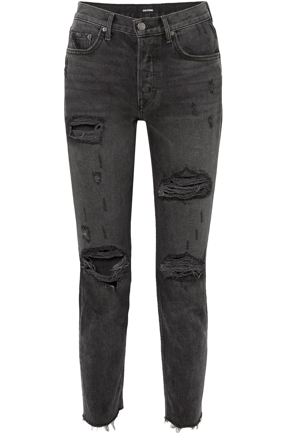 Distressed high-rise slim-leg jeans