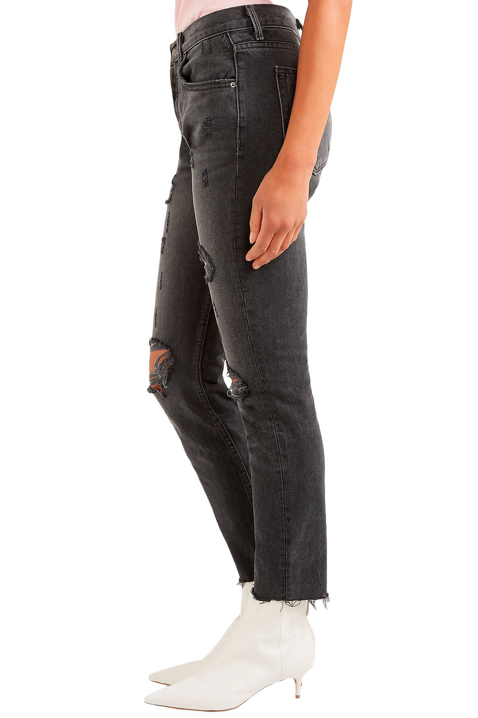 Shop Grlfrnd Distressed High-rise Slim-leg Jeans In Black