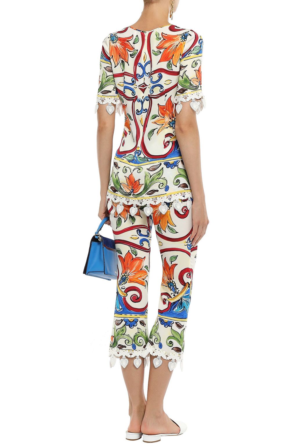 DOLCE&GABBANA Crochet-trimmed floral-print silk-charmeuse top