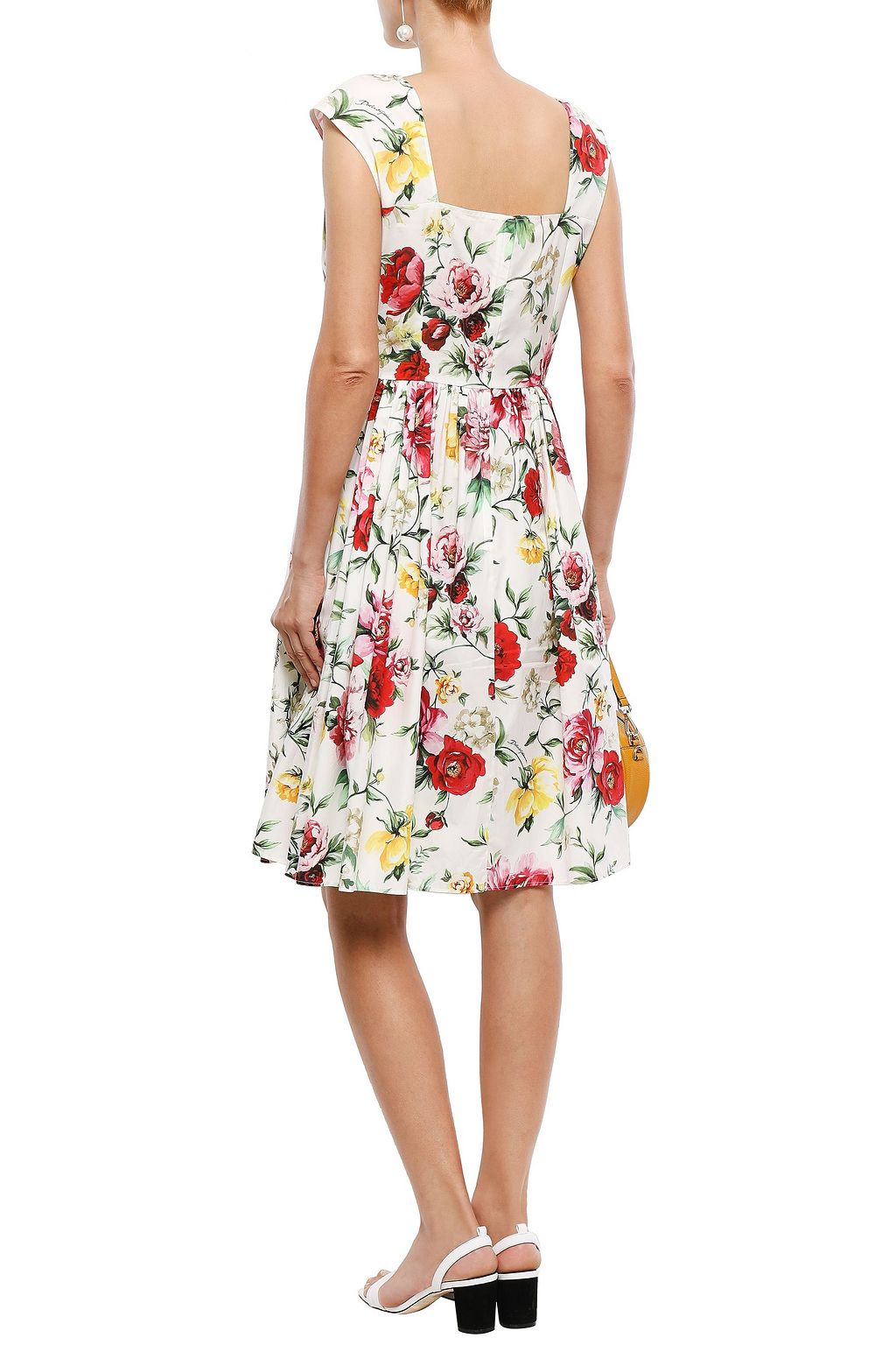 DOLCE&GABBANA Gathered floral-print cotton-poplin dress