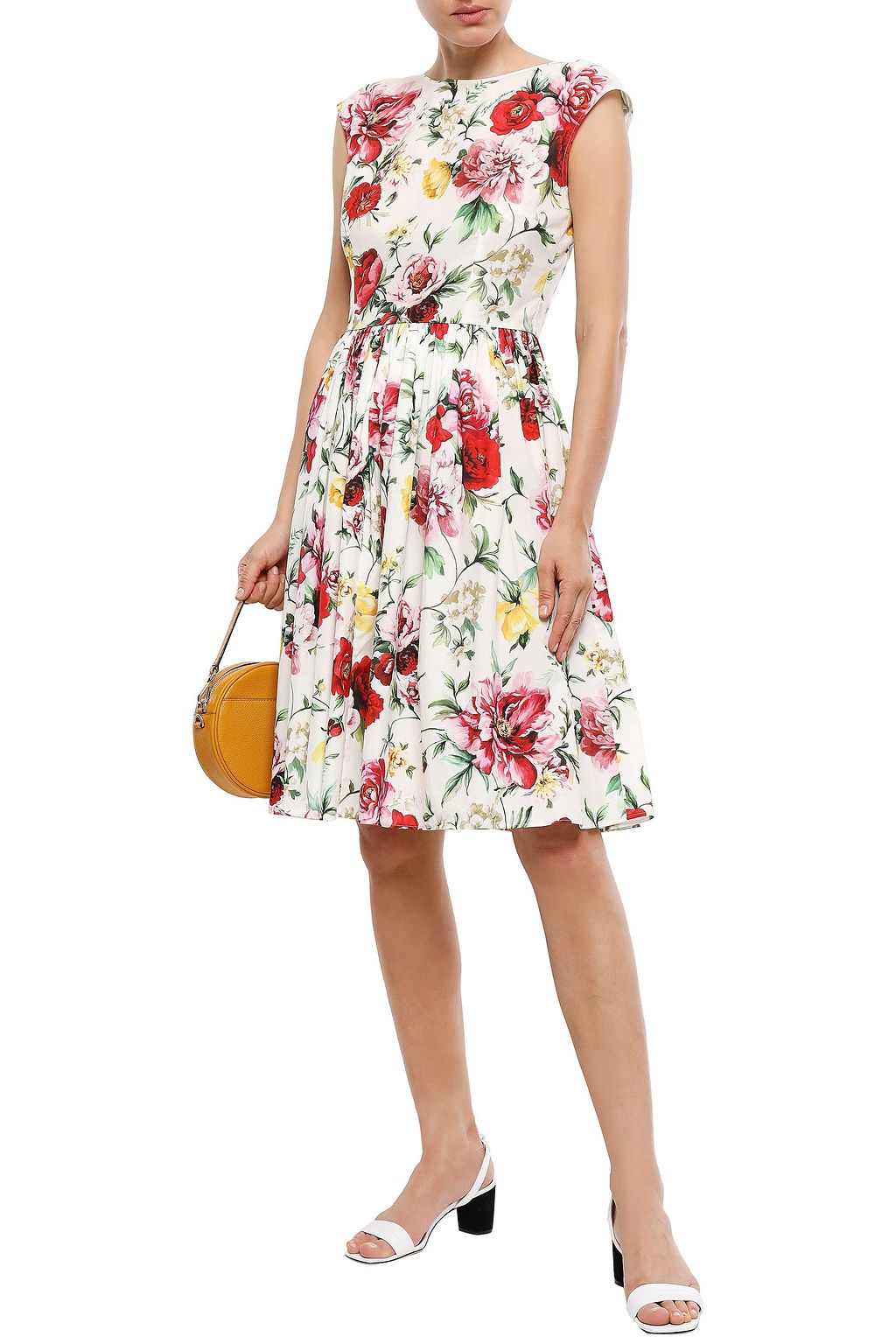 DOLCE&GABBANA Gathered floral-print cotton-poplin dress