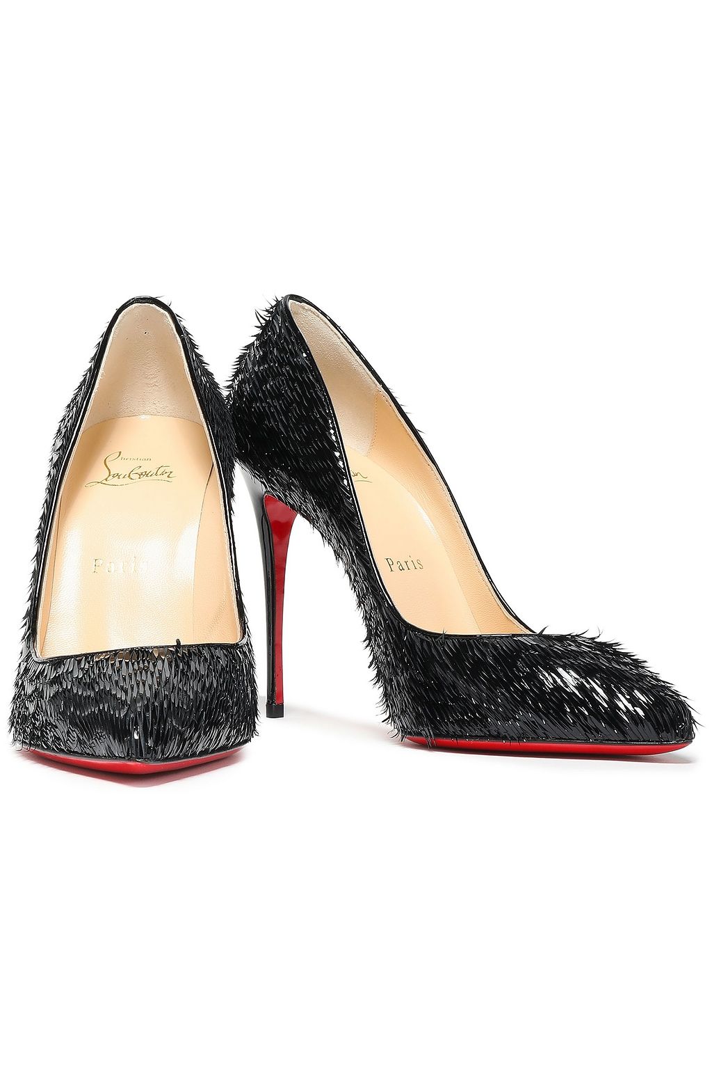 CHRISTIAN LOUBOUTIN Pigalle Follies fringed patent-leather pumps
