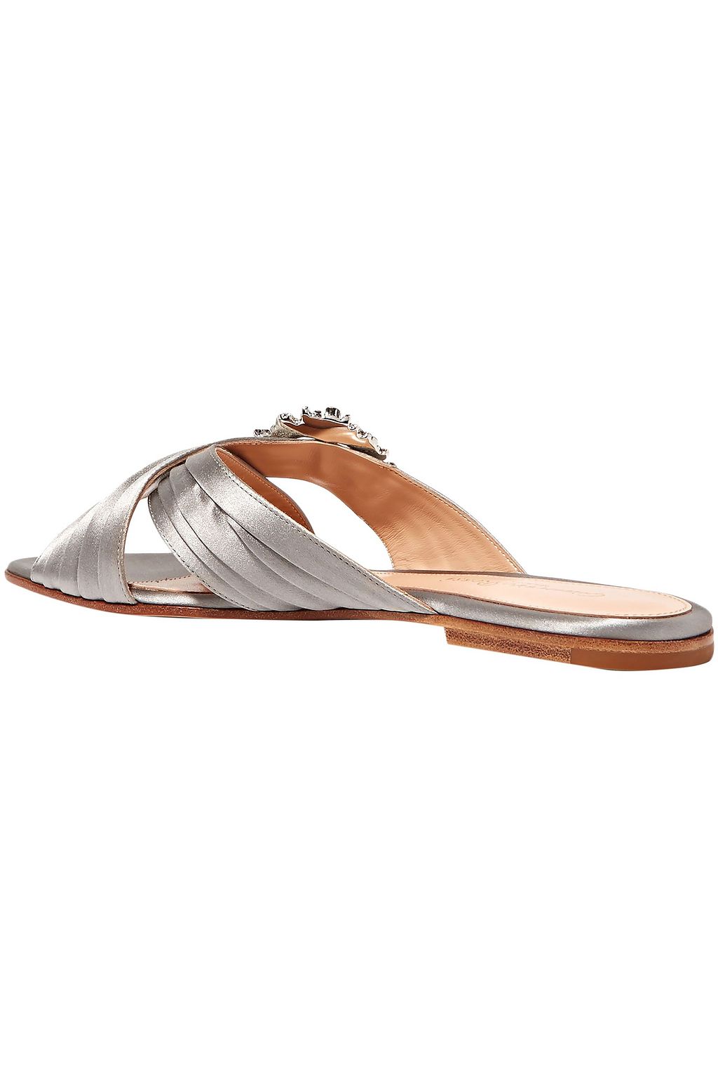 GIANVITO ROSSI Monroe crystal-embellished pleated silk-satin slides