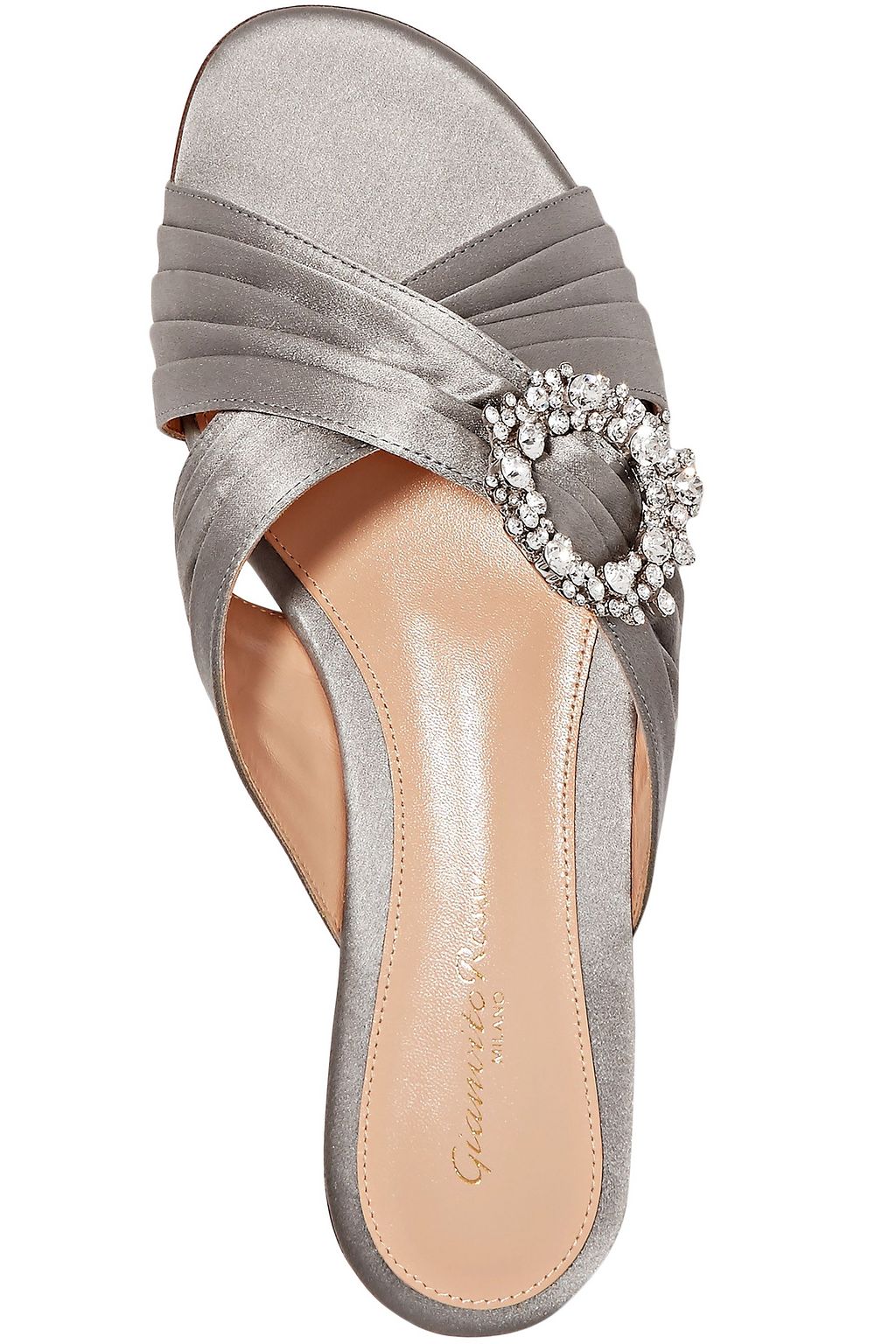 GIANVITO ROSSI Monroe crystal-embellished pleated silk-satin slides