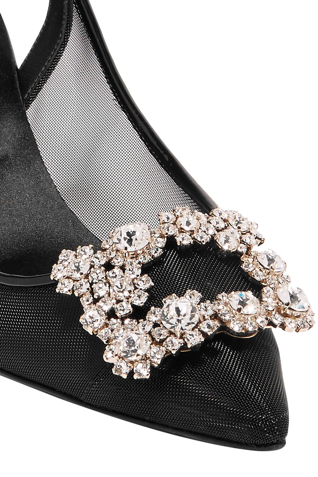 ROGER VIVIER Flower crystal-embellished mesh and patent-leather slingback pumps