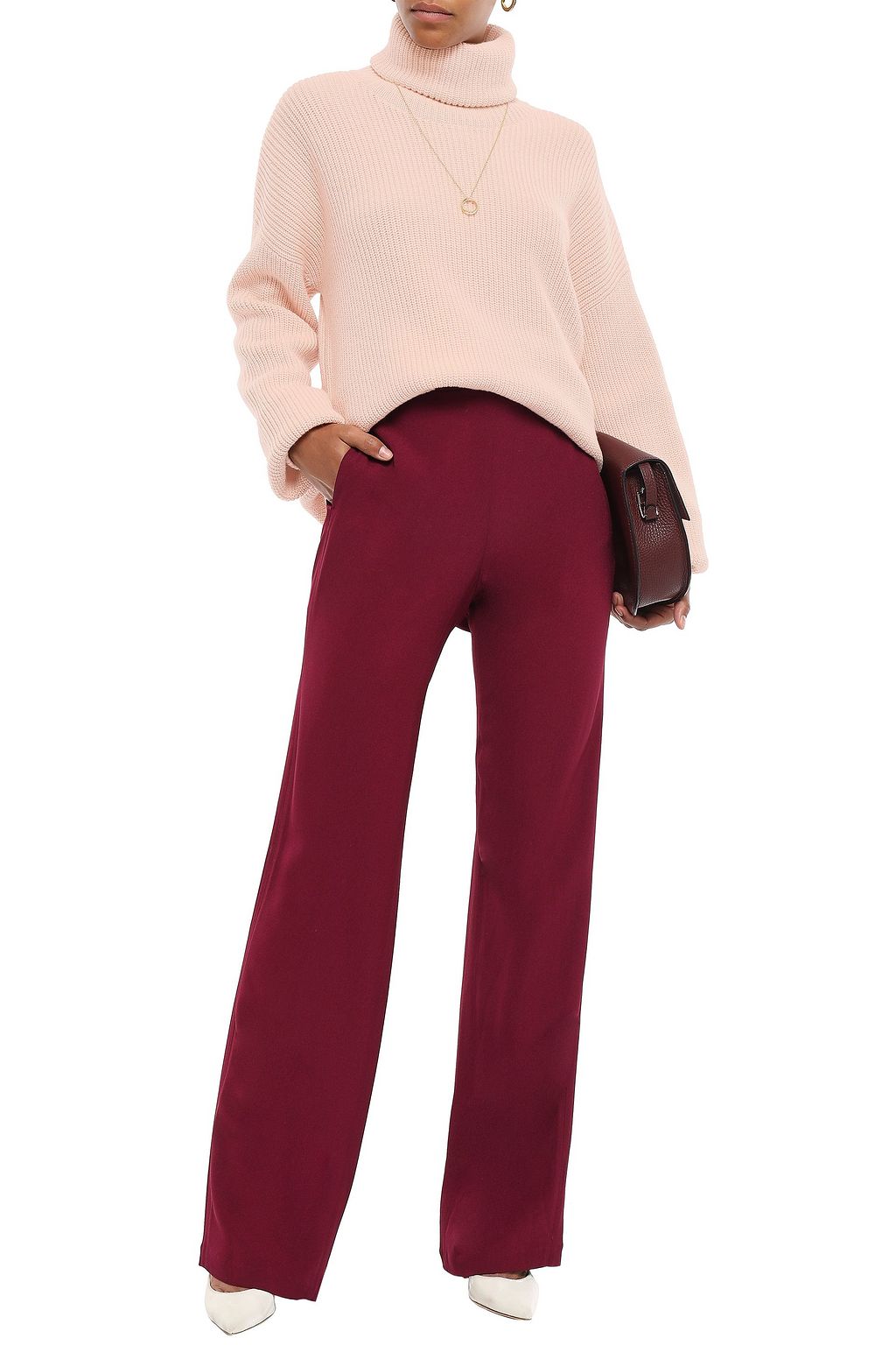 TORY BURCH Satin-trimmed crepe wide-leg pants