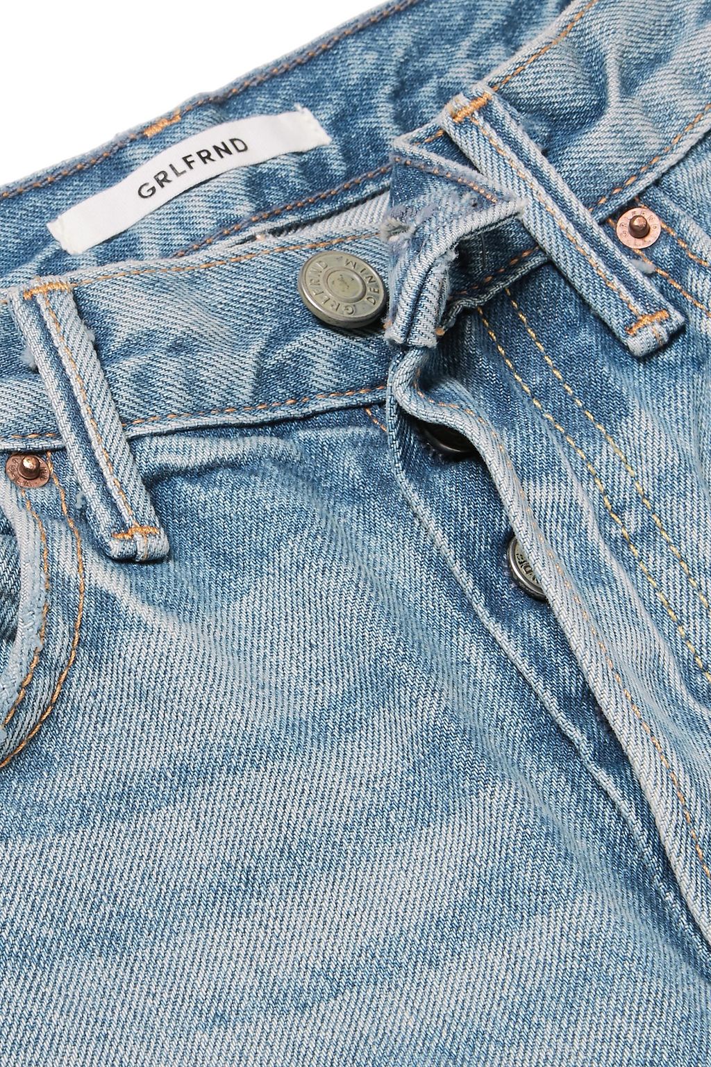 GRLFRND Cropped distressed high-rise slim-leg jeans