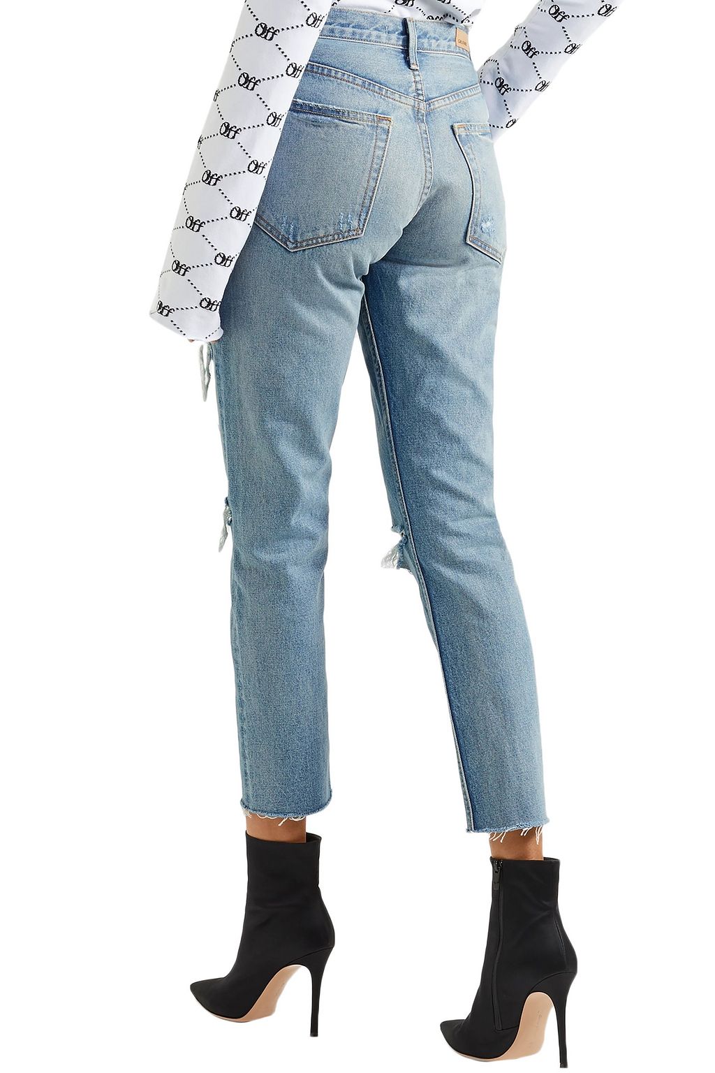 GRLFRND Cropped distressed high-rise slim-leg jeans