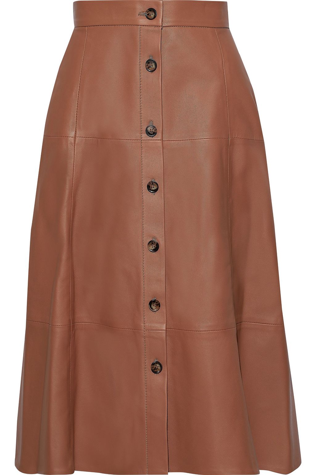 tan leather midi skirt