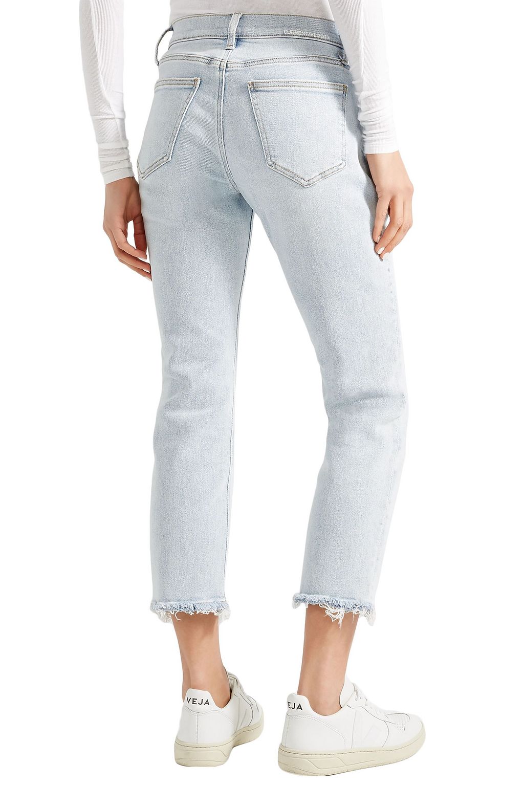 CURRENT/ELLIOTT Cropped distressed high-rise straight-leg jeans