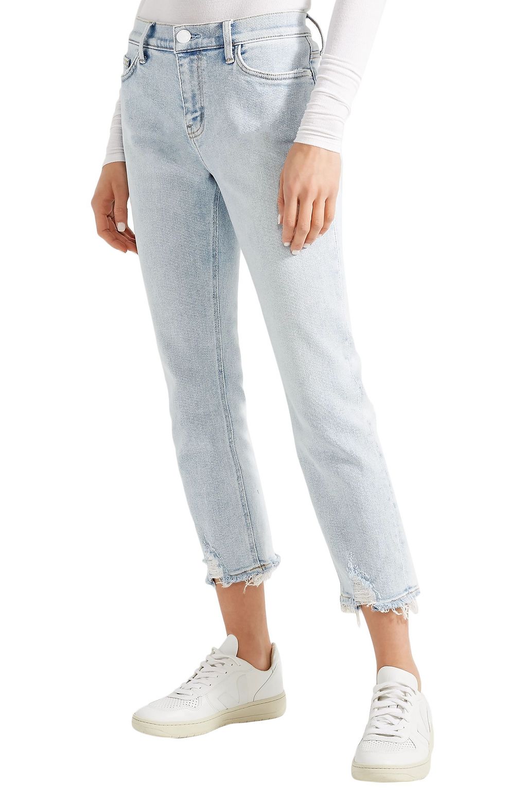 CURRENT/ELLIOTT Cropped distressed high-rise straight-leg jeans