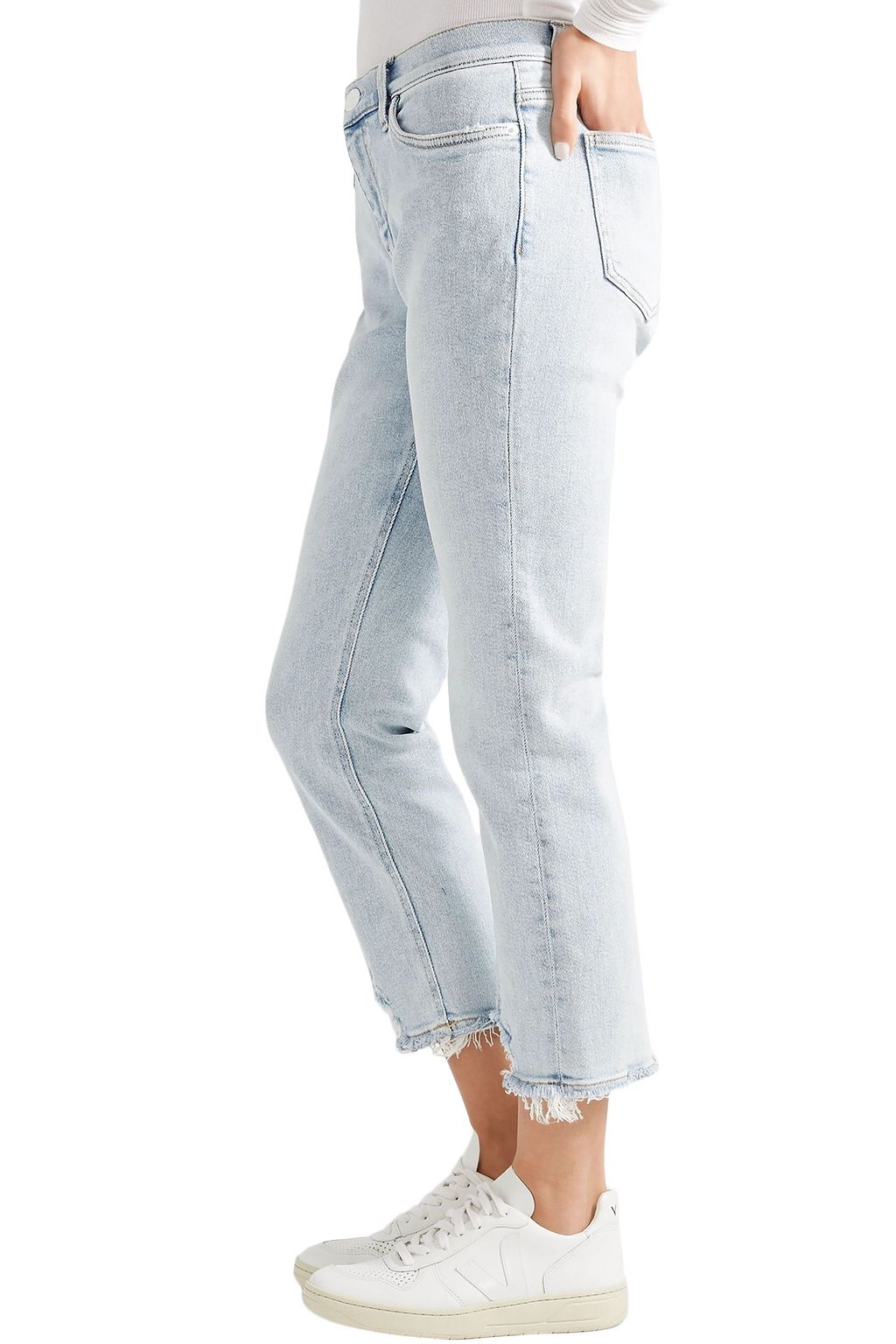 CURRENT/ELLIOTT Cropped distressed high-rise straight-leg jeans
