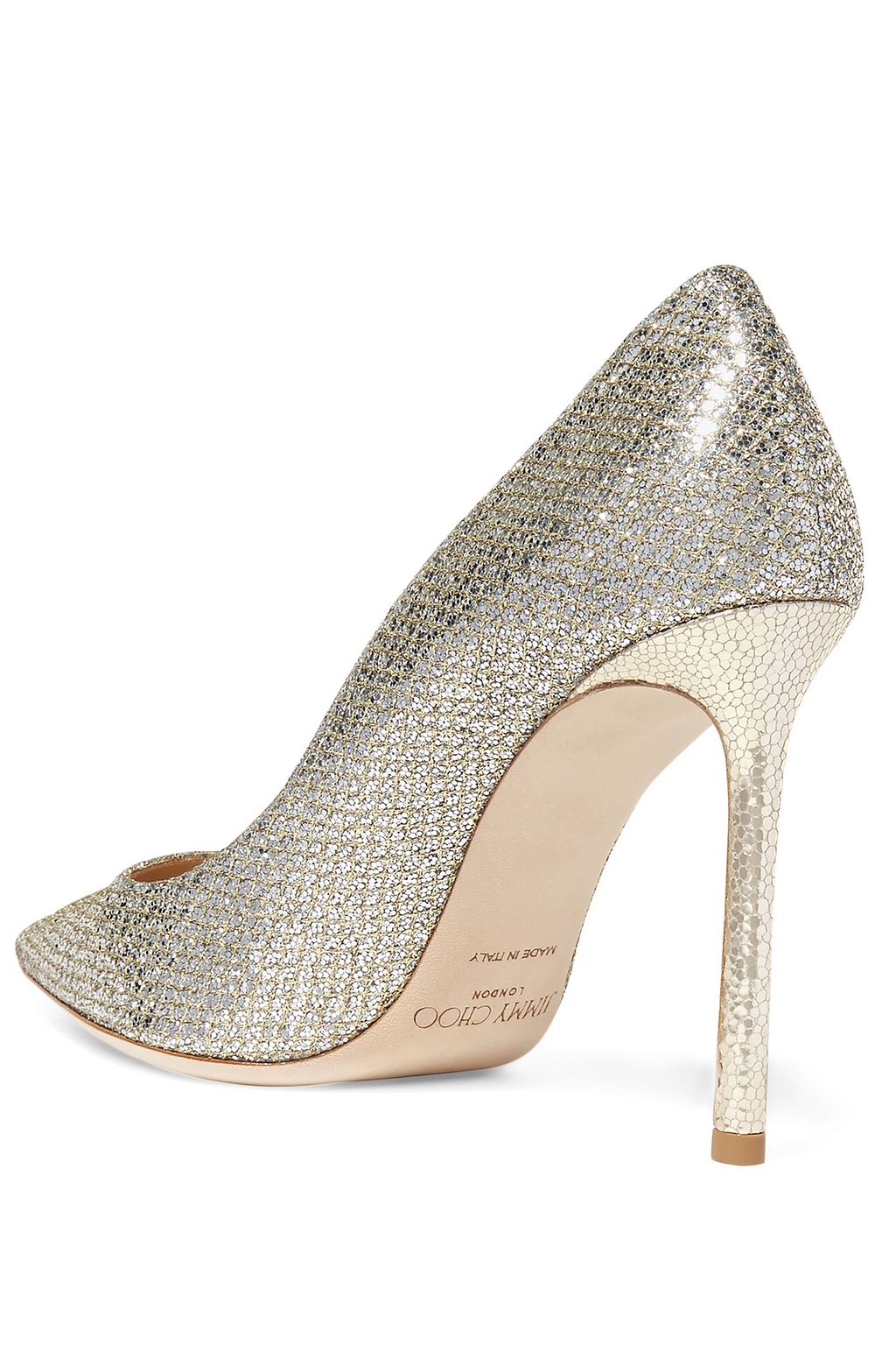 JIMMY CHOO Romy 100 glittered leather pumps